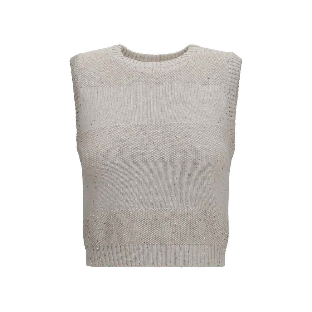 Brunello Cucinelli Beige Cotton Sleeveles Sweater