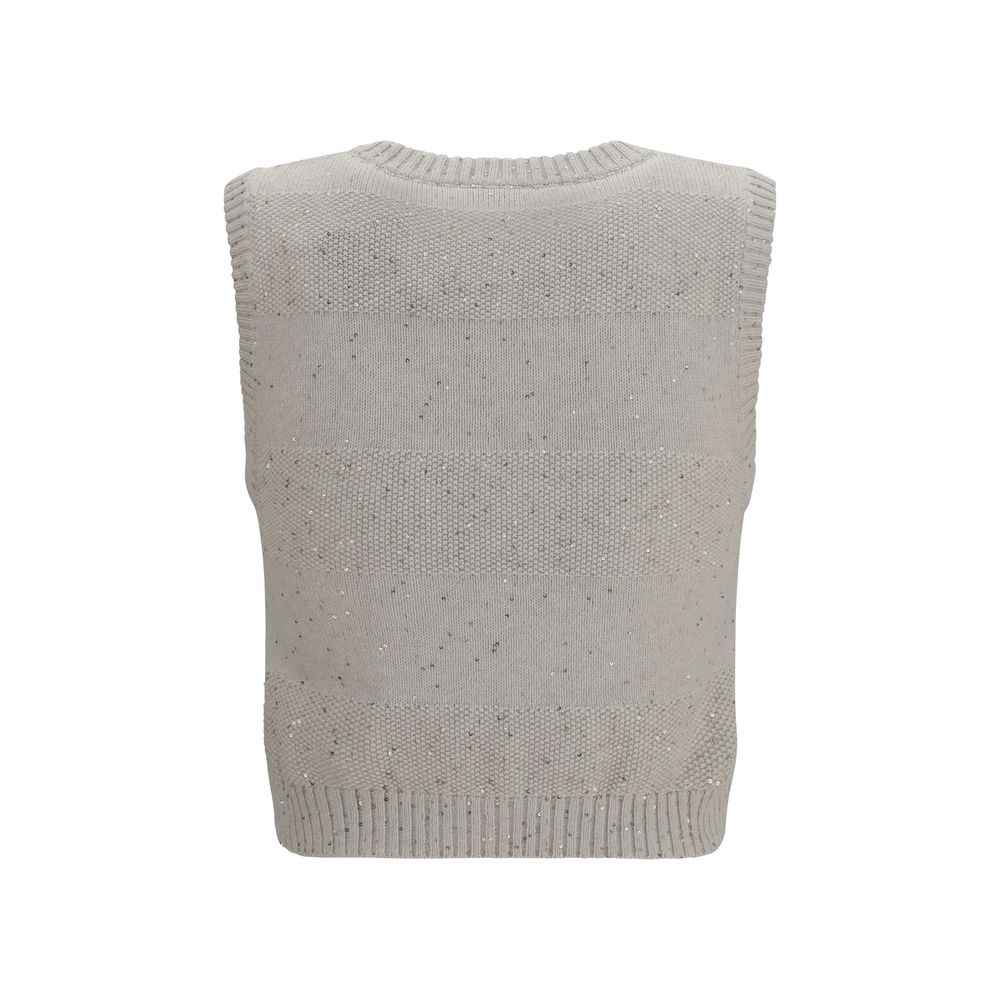 Brunello Cucinelli Beige Cotton Sleeveles Sweater