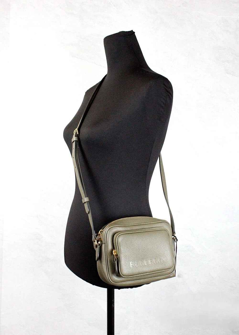 Burberry Small Branded Dark Fern Green Grainy Leather Camera Crossbody Bag