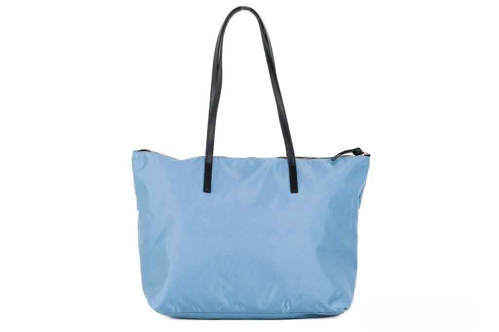 Versace Portuna Medusa Medium Cornflower Blue Nylon Leather Tote Bag Purse