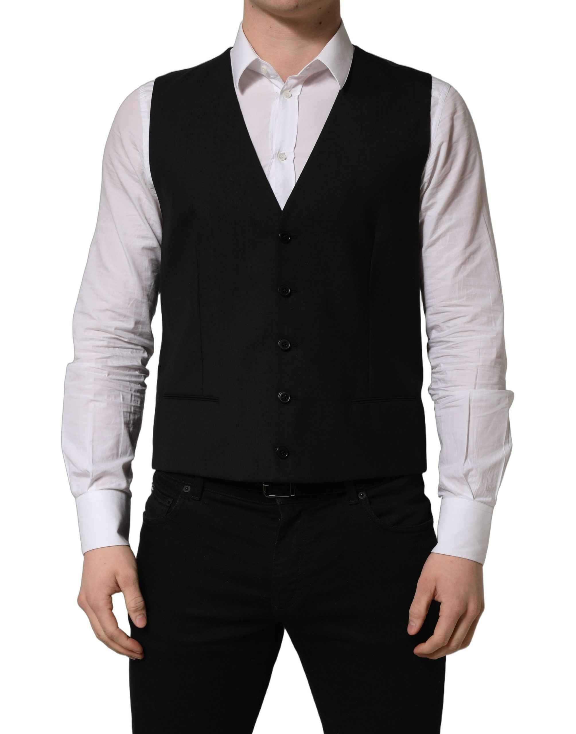 Dolce & Gabbana Black Wool Single Breasted Waistcoat Vest