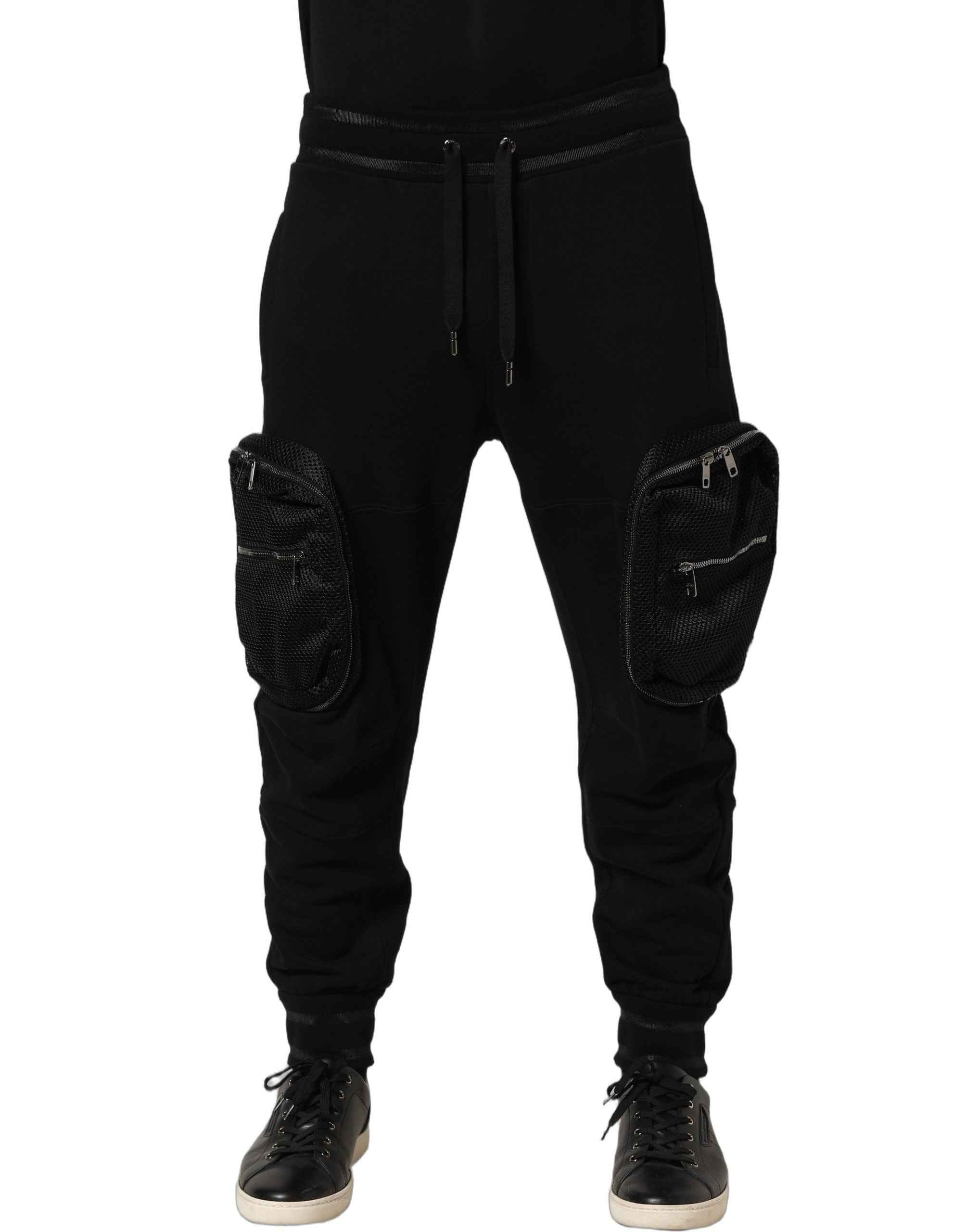 Dolce & Gabbana Black Mid Waist Cargo Jogger Sweatpants Pants