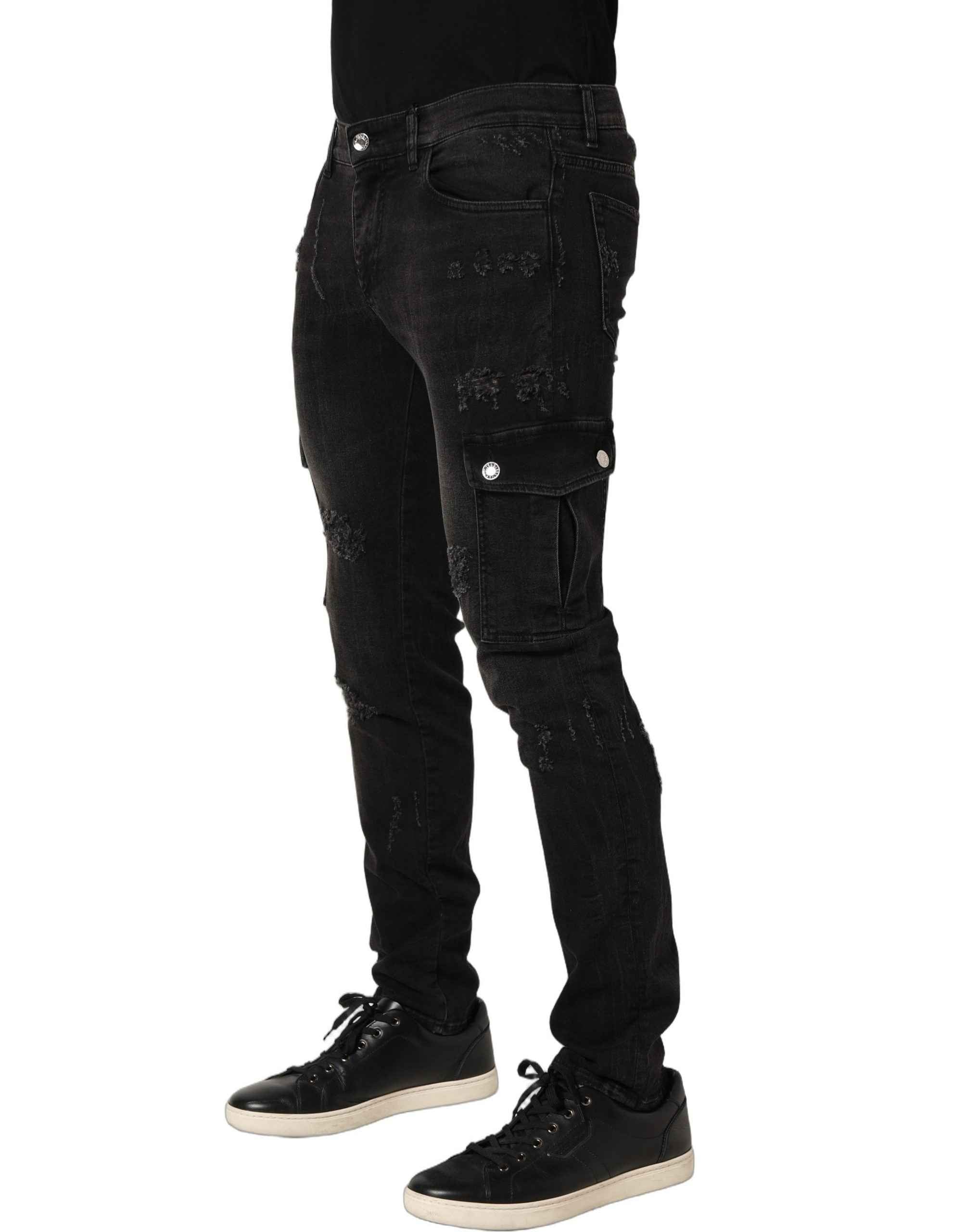 Dolce & Gabbana Black Distressed Cargo Cotton Men Denim Jeans