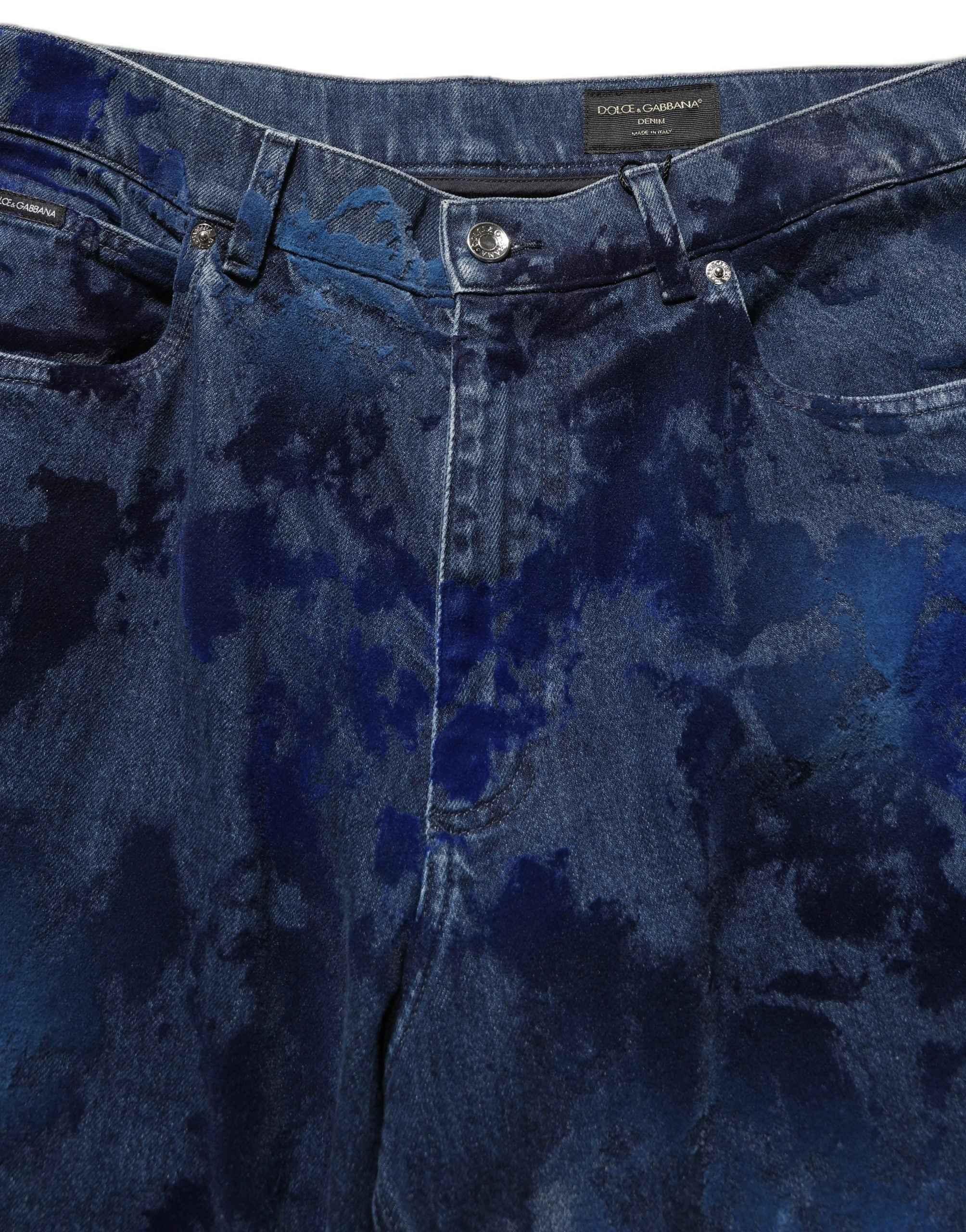Dolce & Gabbana Blue Tie Dye Cotton Men Straight Denim Jeans