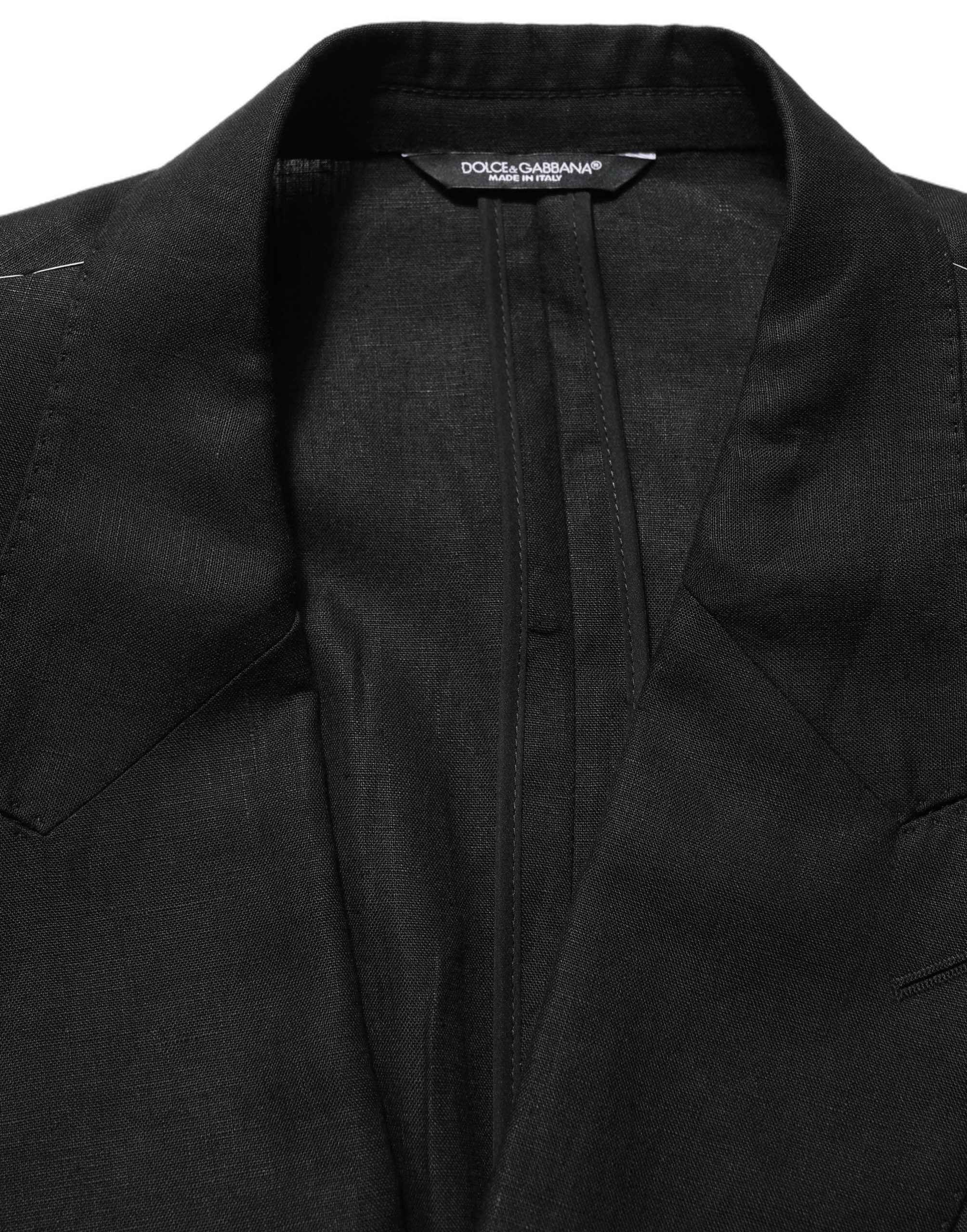 Dolce & Gabbana Black Linen Slim Fit Formal 2 Piece Suit