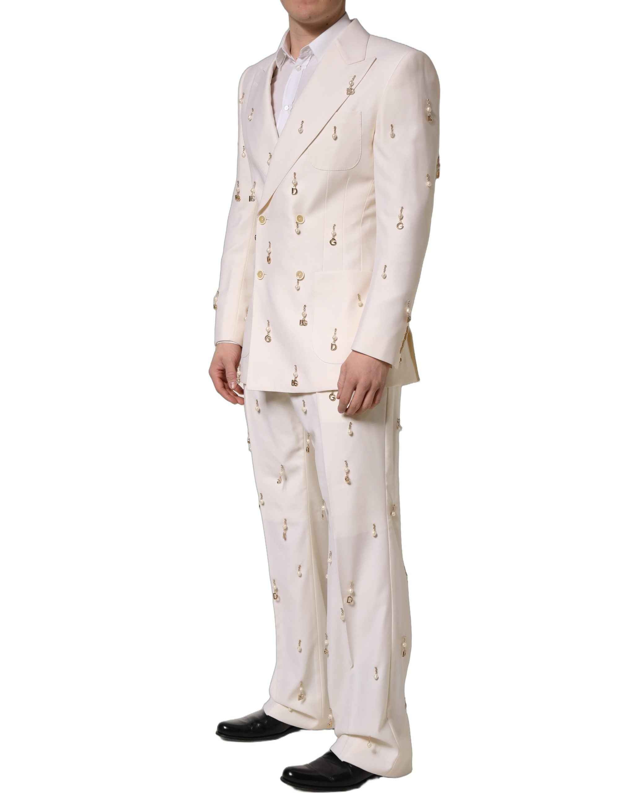 Dolce & Gabbana White Wool Slim Fit Formal 2 Piece Men Suit