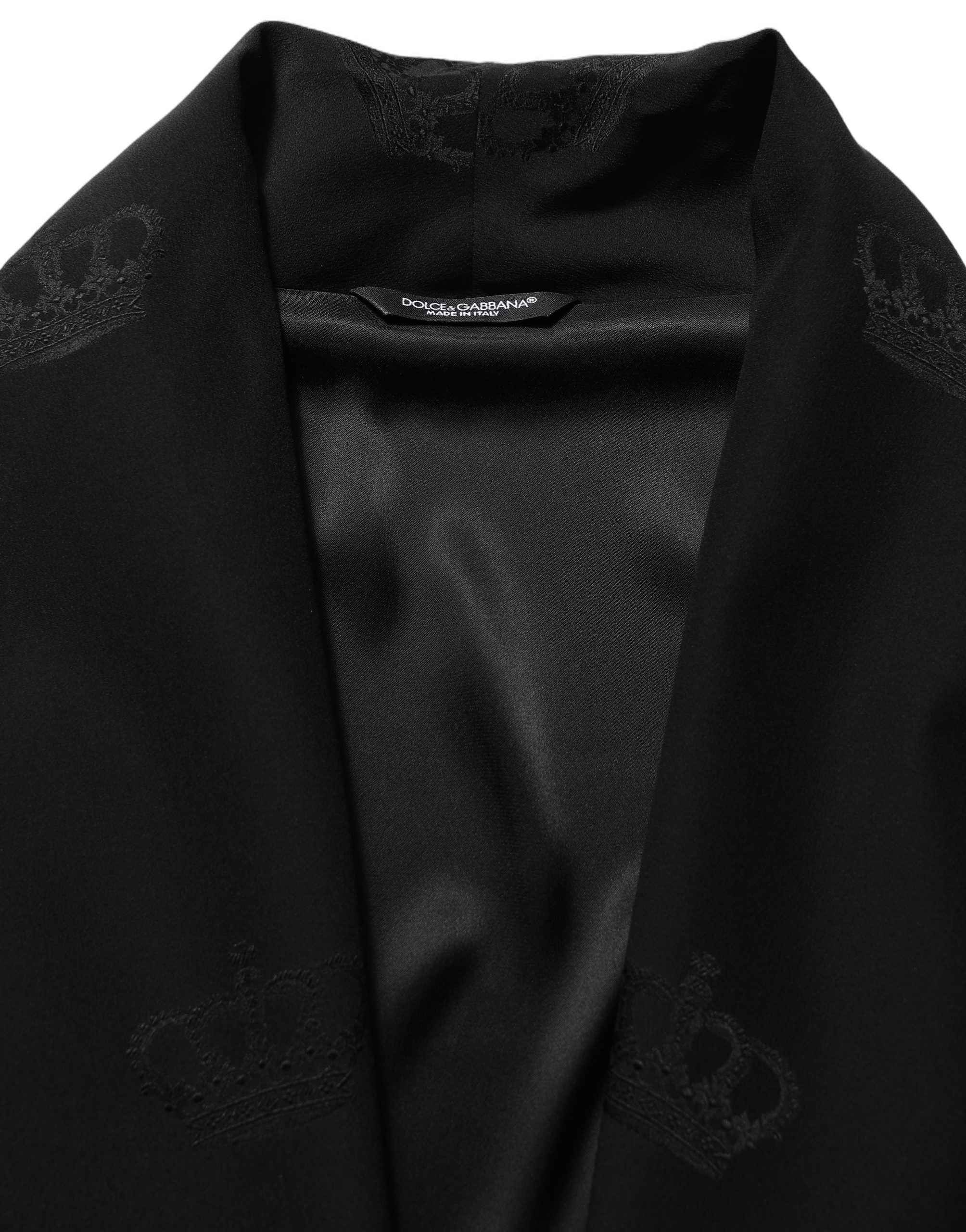 Dolce & Gabbana Black 100% Silk Robe Men Wrap Coat Jacket