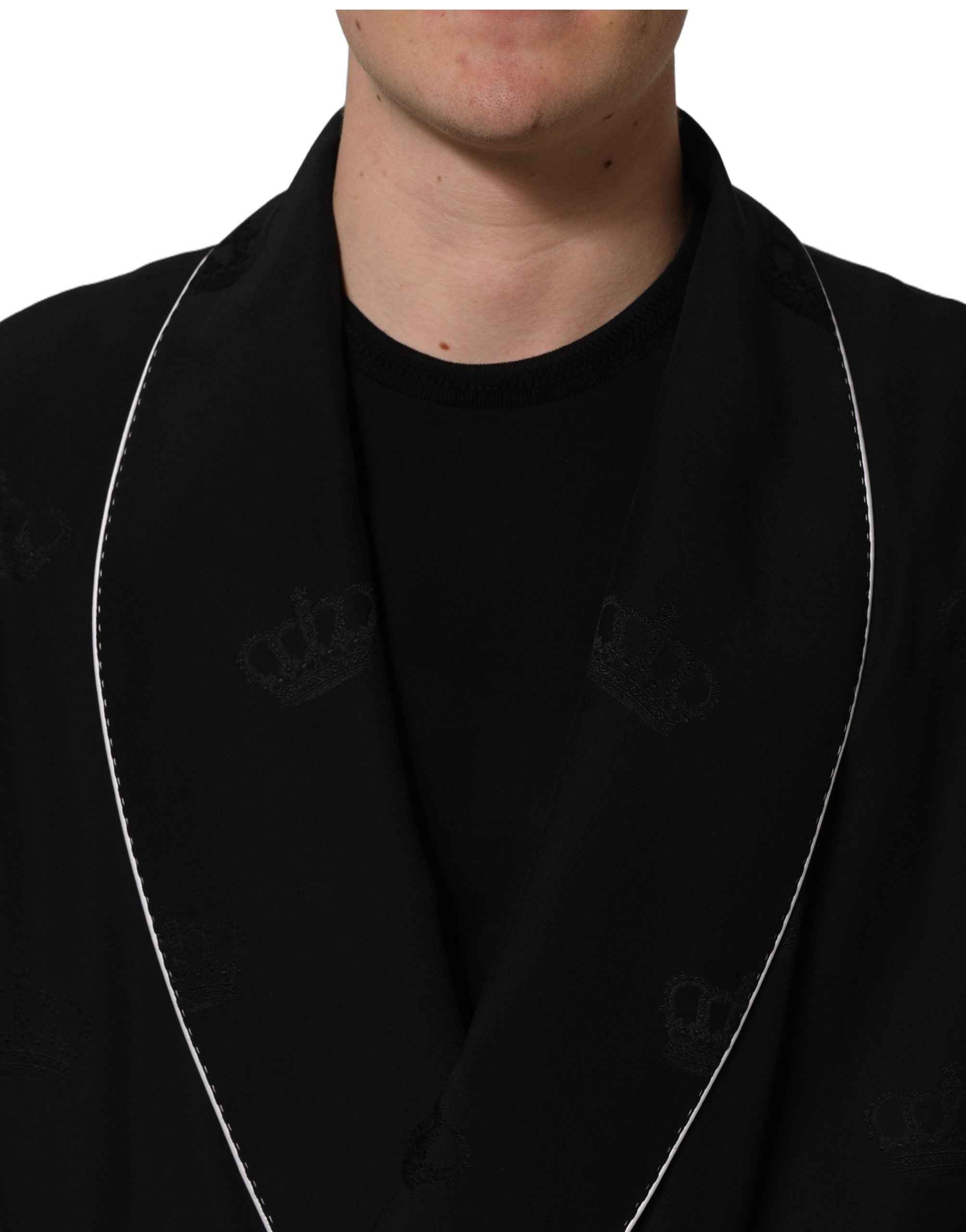 Dolce & Gabbana Black 100% Silk Robe Men Wrap Coat Jacket