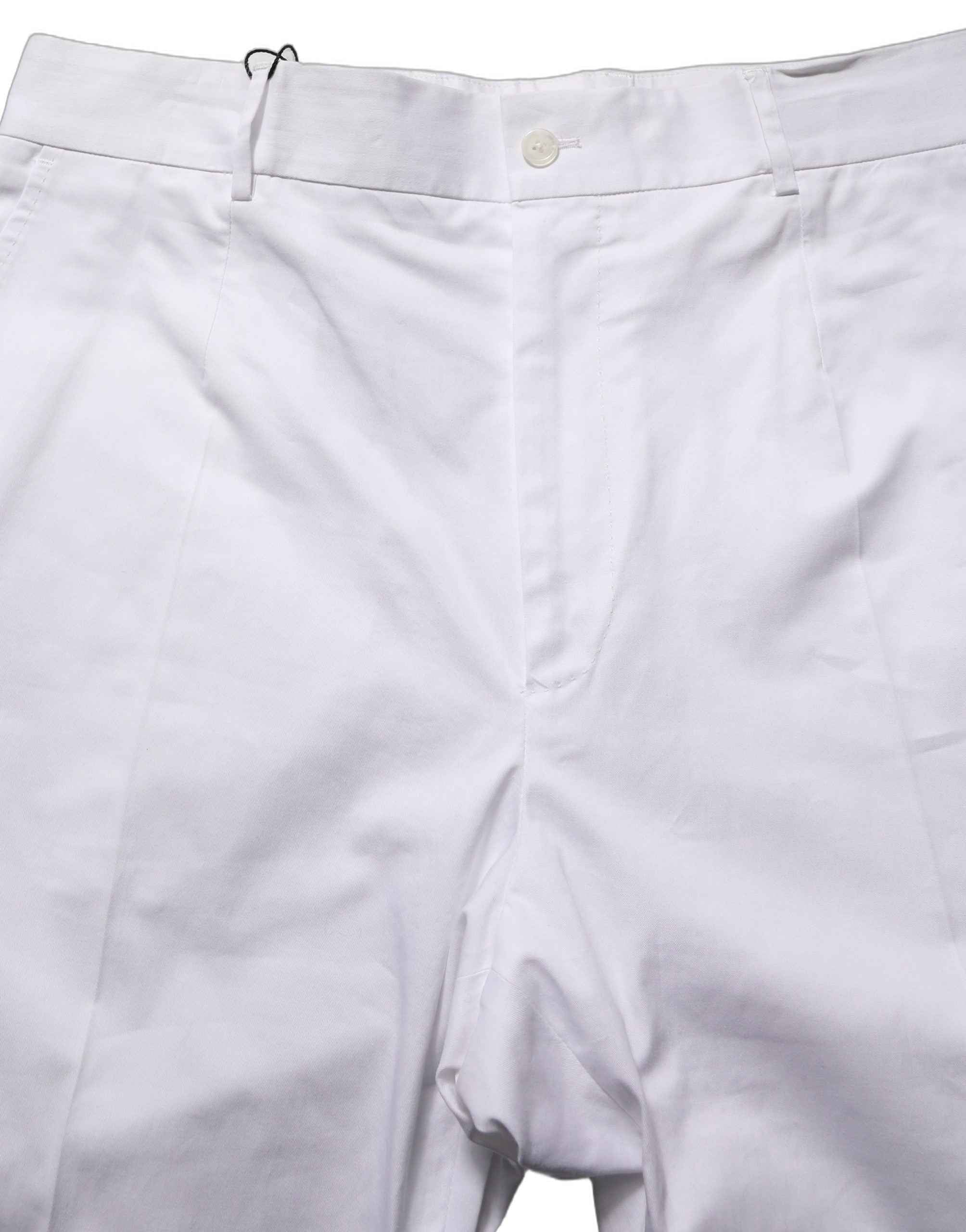Dolce & Gabbana White Cotton Tapered Leg Dress Trouser Pants