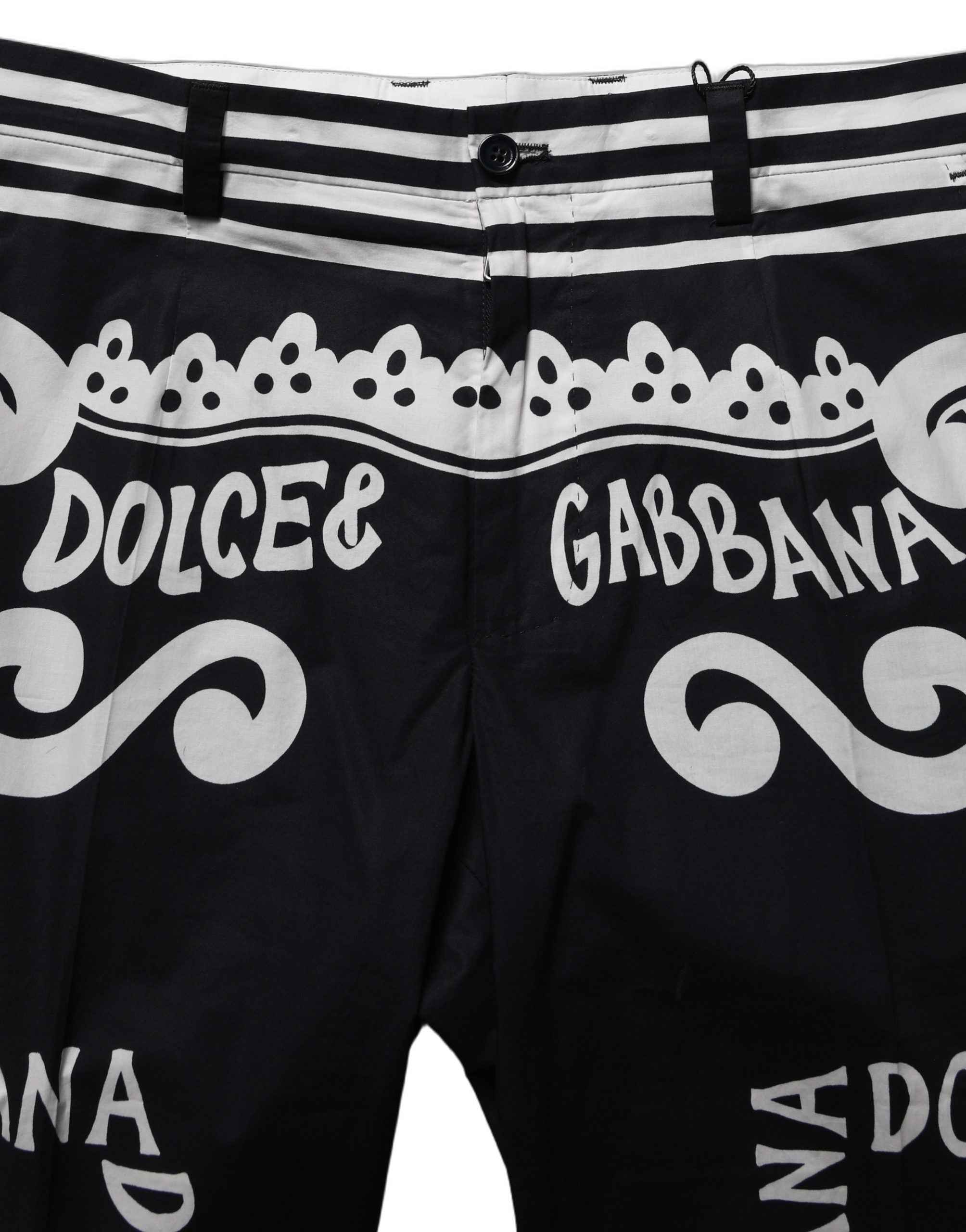 Dolce & Gabbana Black Cotton Poplin MarinaPrint Trouser Pants
