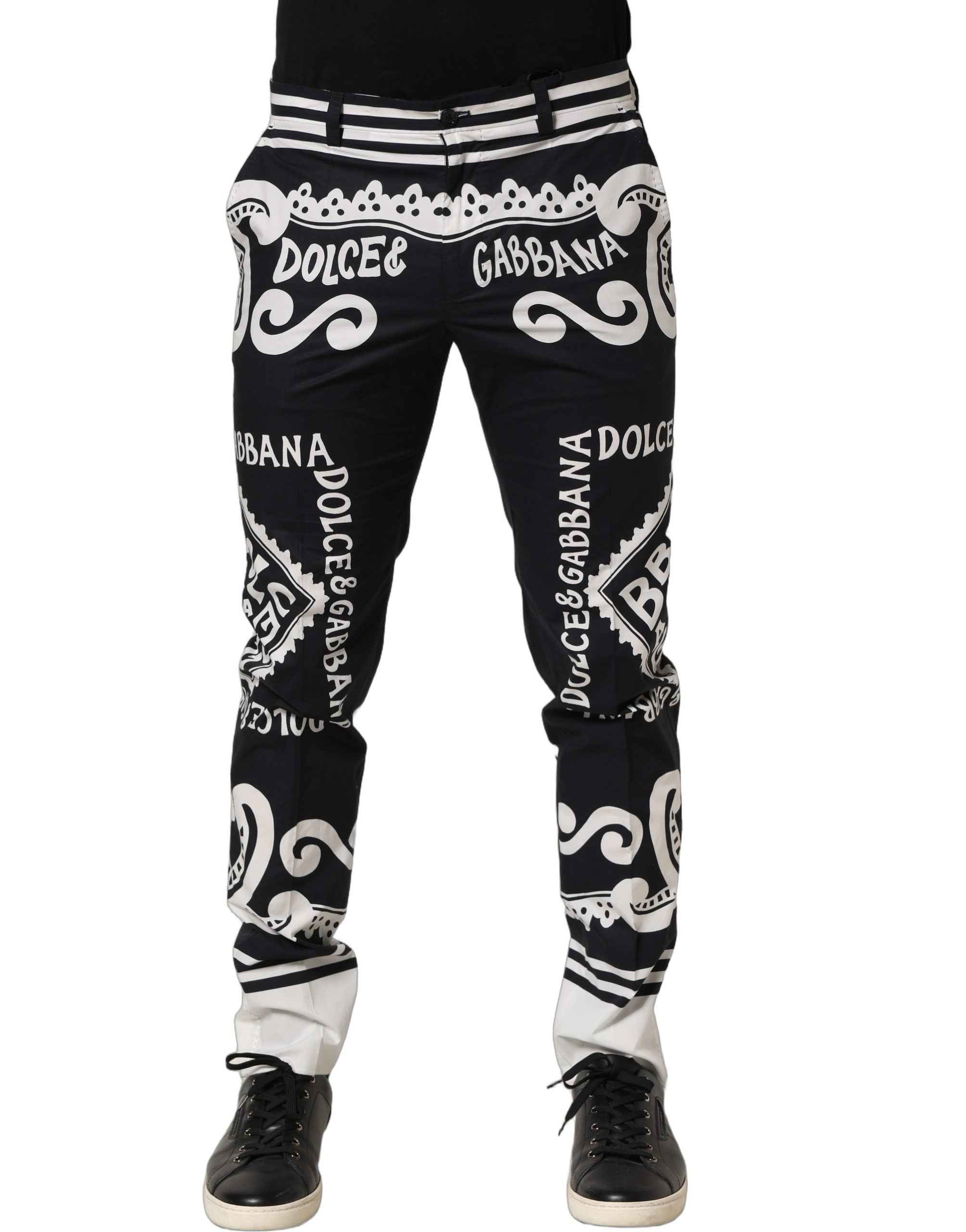 Dolce & Gabbana Black Cotton Poplin MarinaPrint Trouser Pants