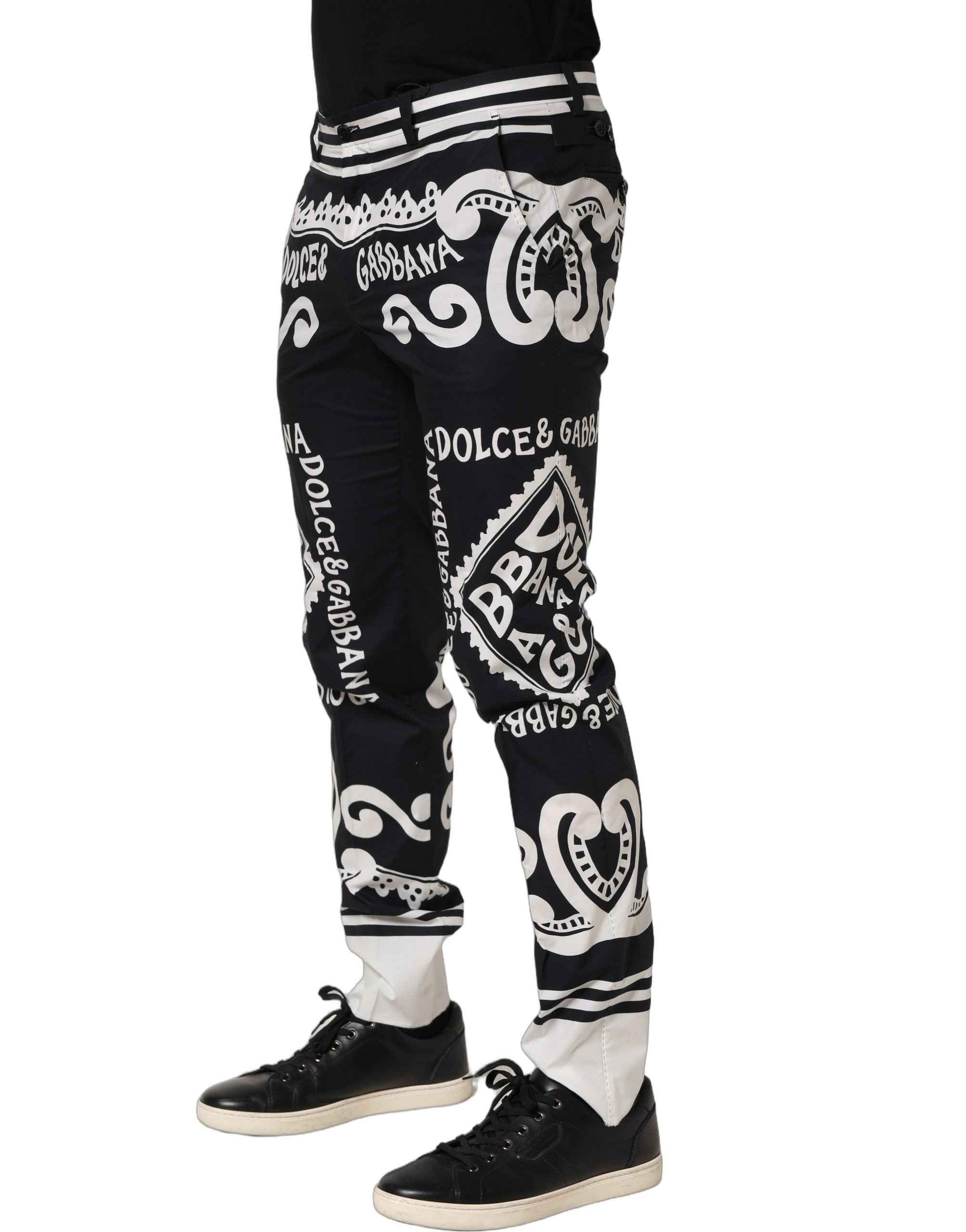 Dolce & Gabbana Black Cotton Poplin MarinaPrint Trouser Pants