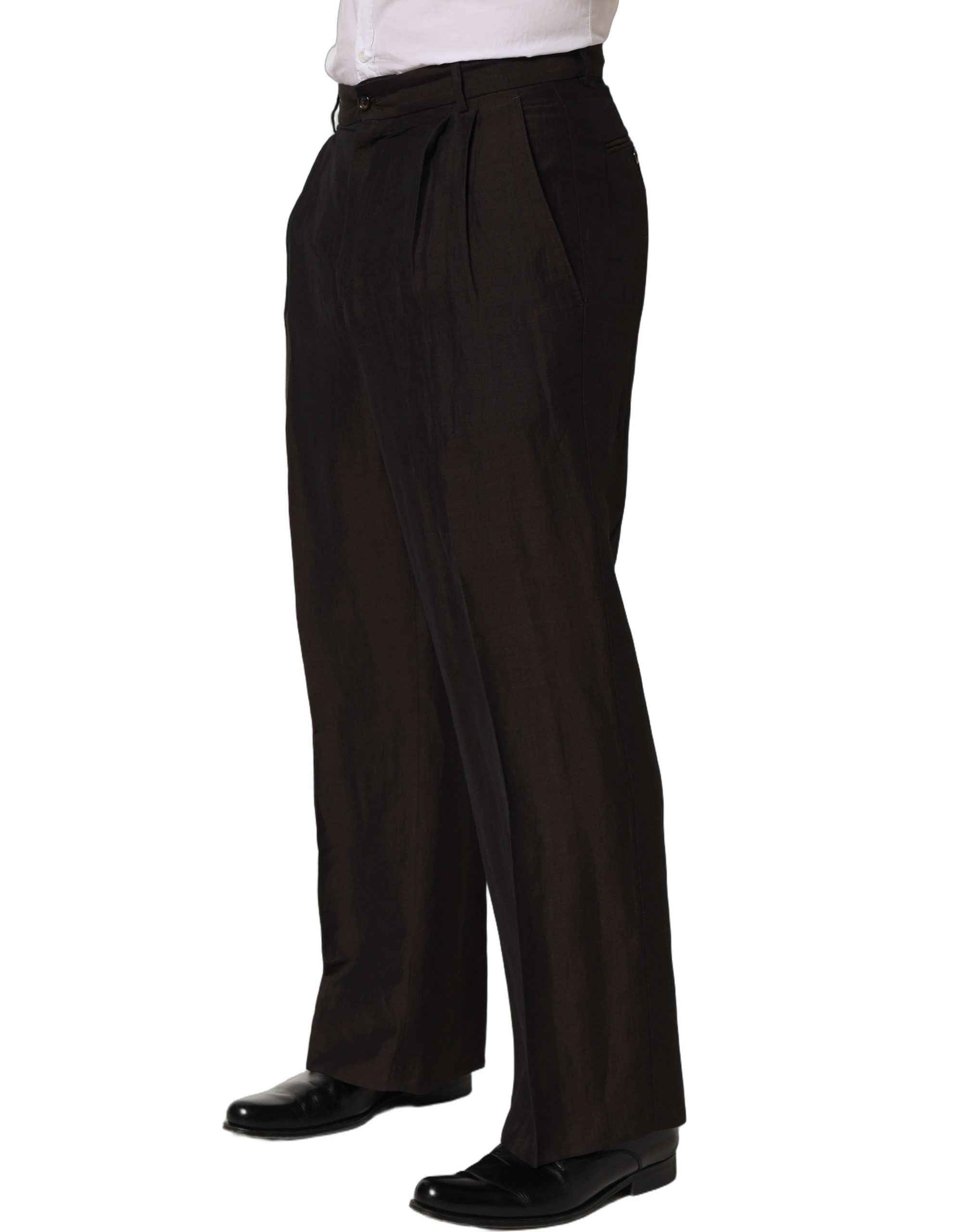 Dolce & Gabbana Brown Linen Straight Men Dress Trouser Pants