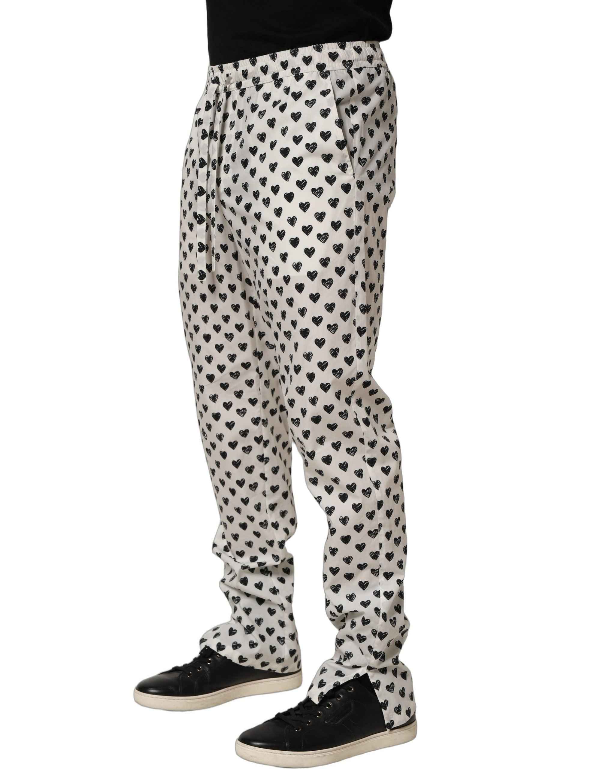 Dolce & Gabbana White Graphic Heart Print Men Trousers Pants