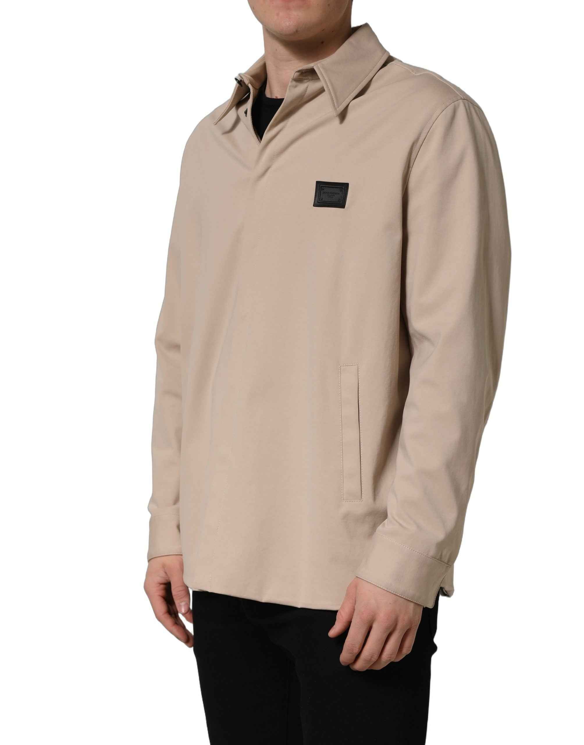 Dolce & Gabbana Beige Logo Overshirt Cotton Men Casual Shirt