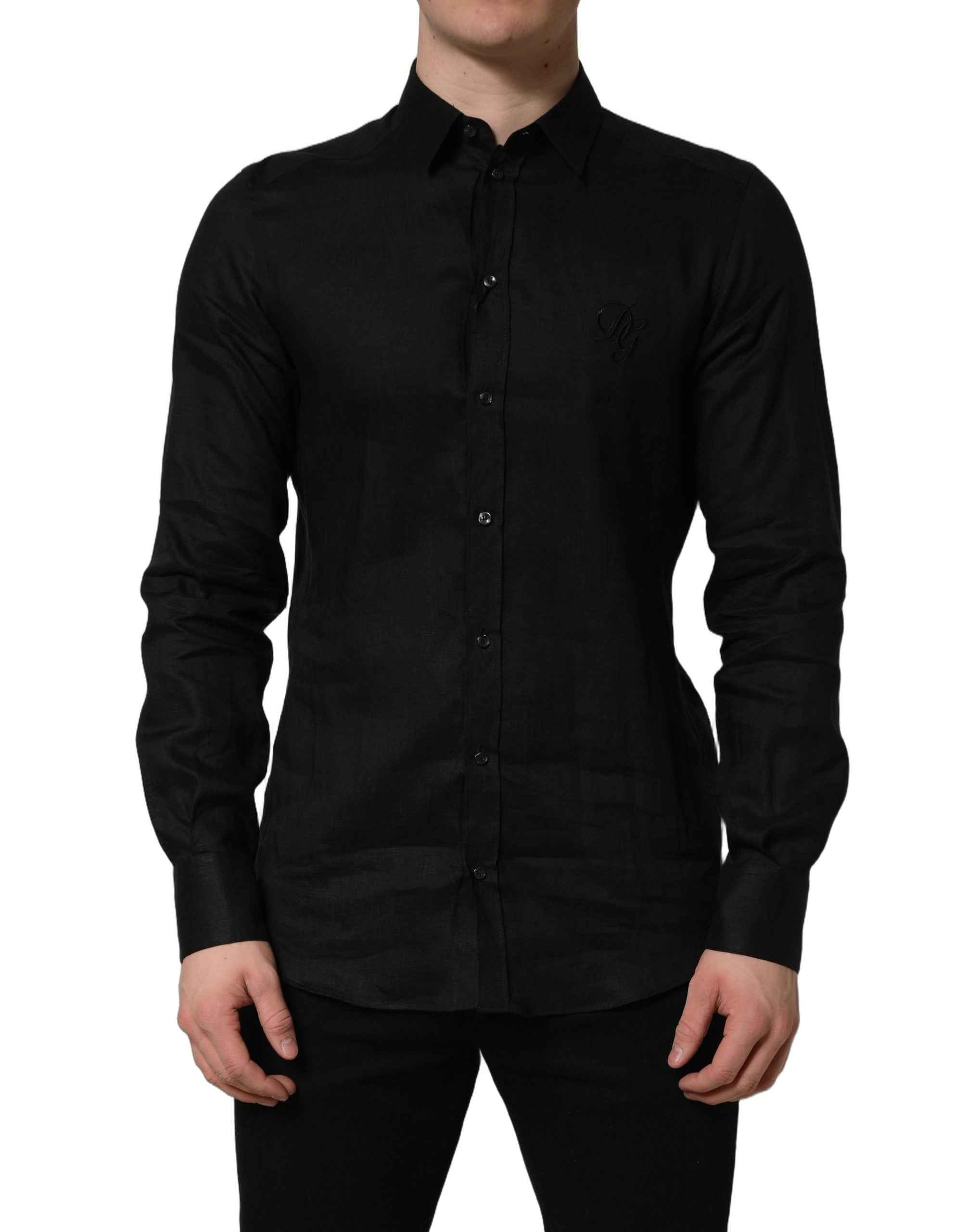 Dolce & Gabbana Black MARTINI Long Sleeves Linen Dess Shirt