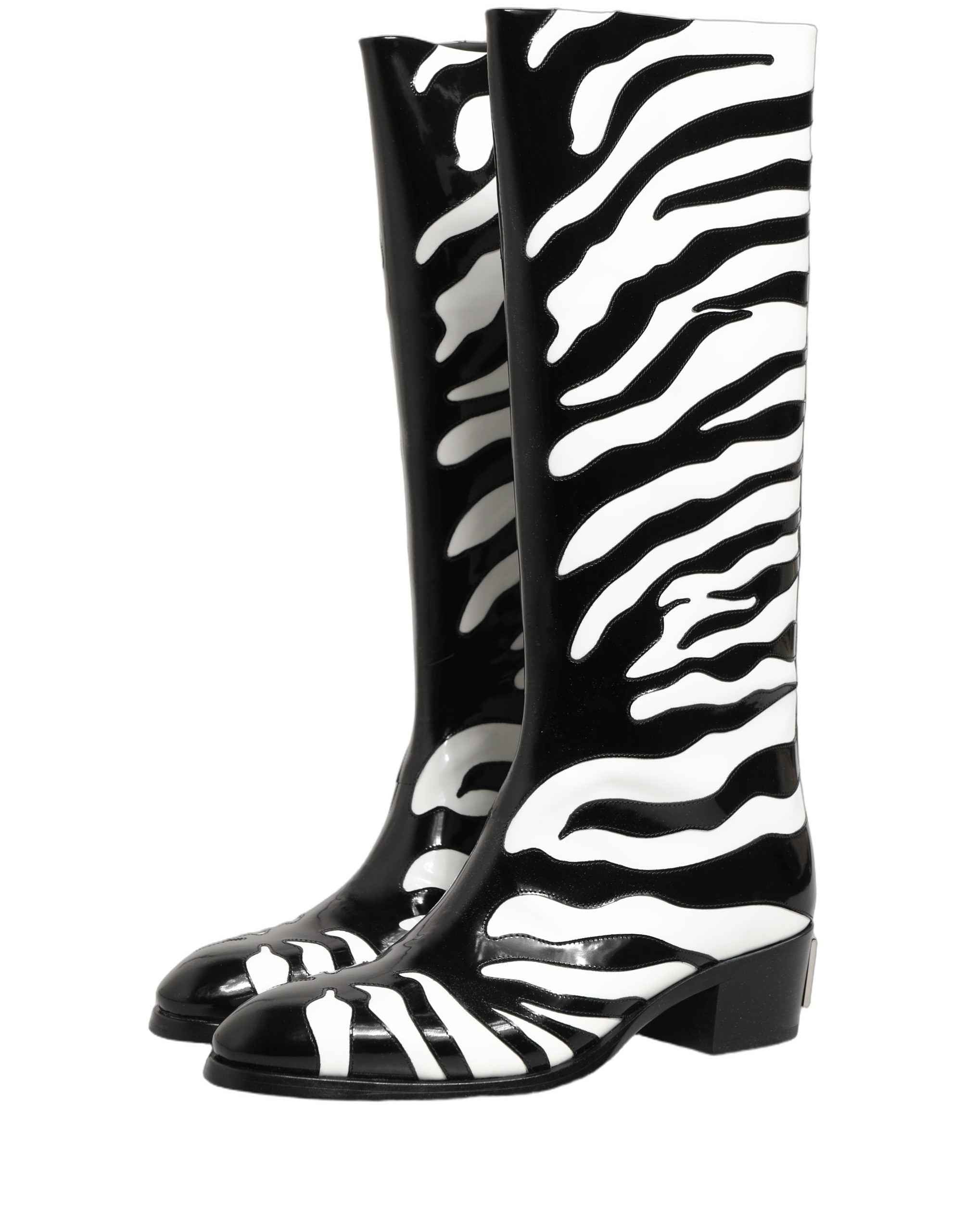 Dolce & Gabbana Black White Zebra Knee High Men Boots Shoes