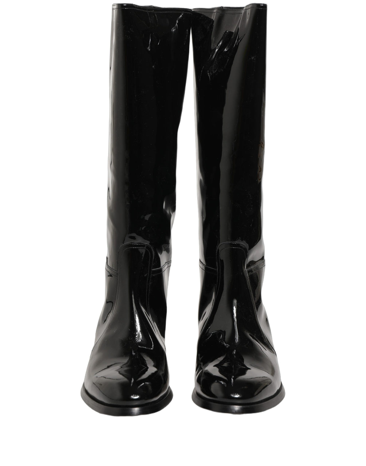 Dolce & Gabbana Black Leather Knee High Heels Boots Shoes