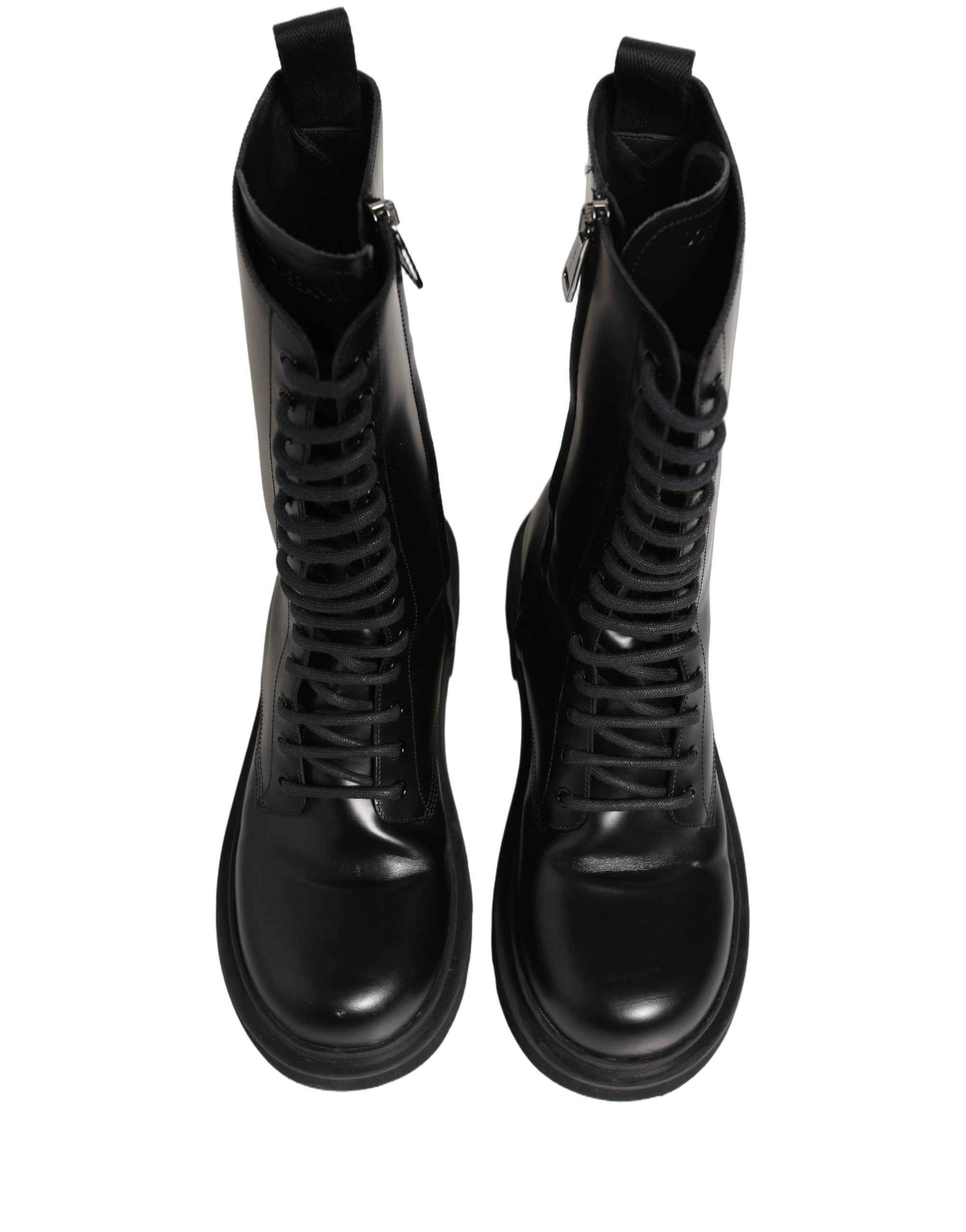 Dolce & Gabbana Black Leather Lace Up Men Combat Boots Shoes