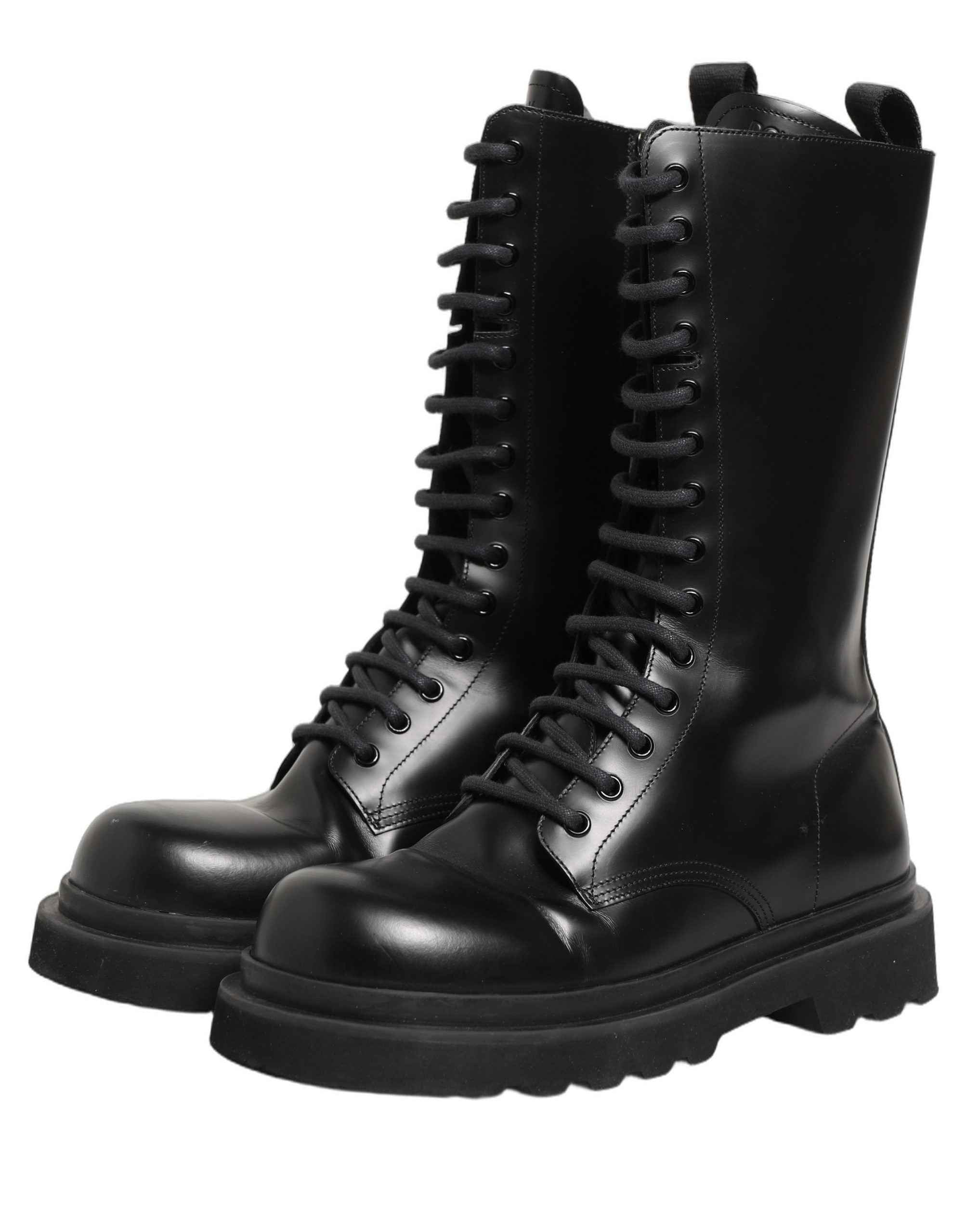 Dolce & Gabbana Black Leather Lace Up Men Combat Boots Shoes