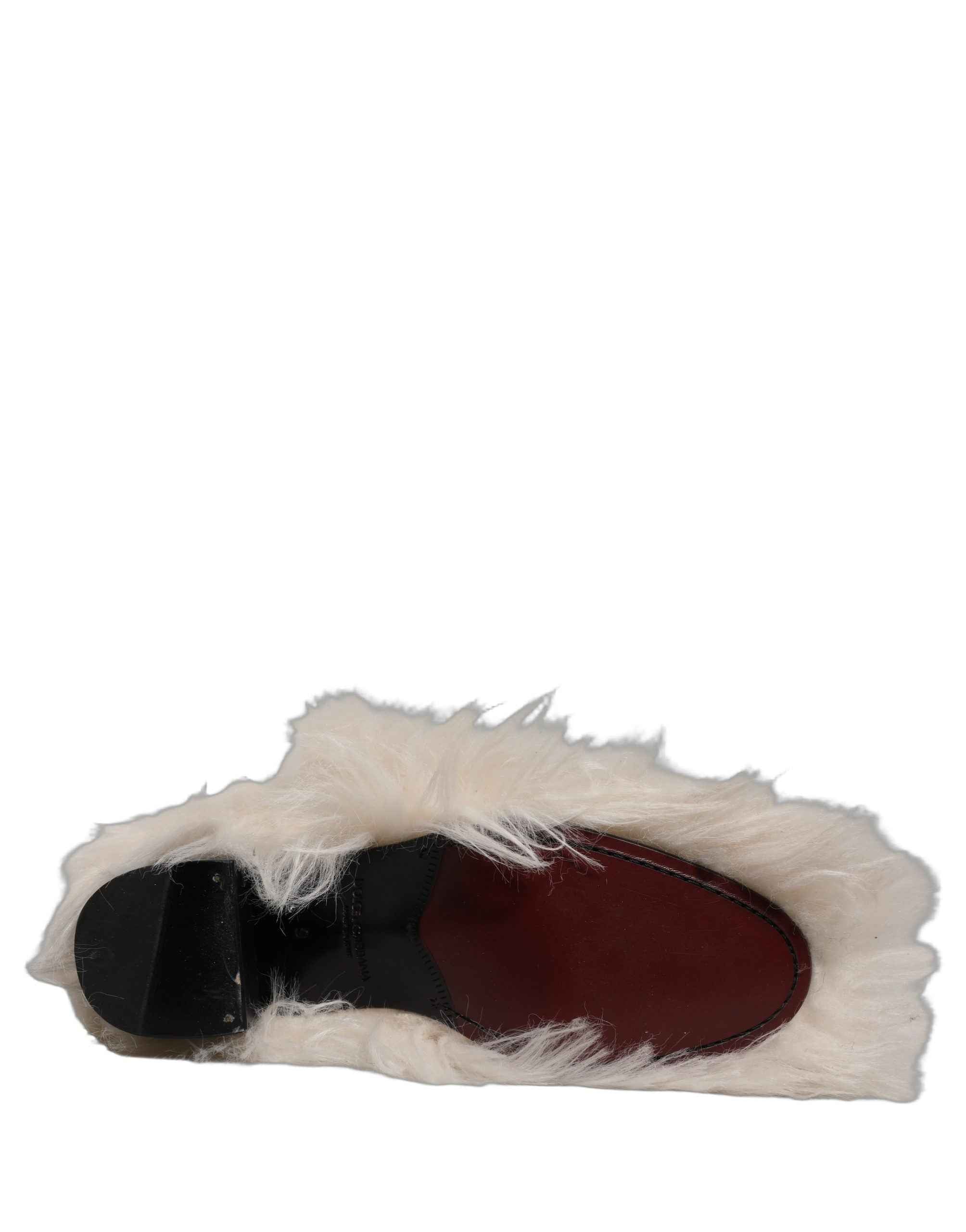 Dolce & Gabbana White Faux Fur Mid Calf Men Boots Shoes