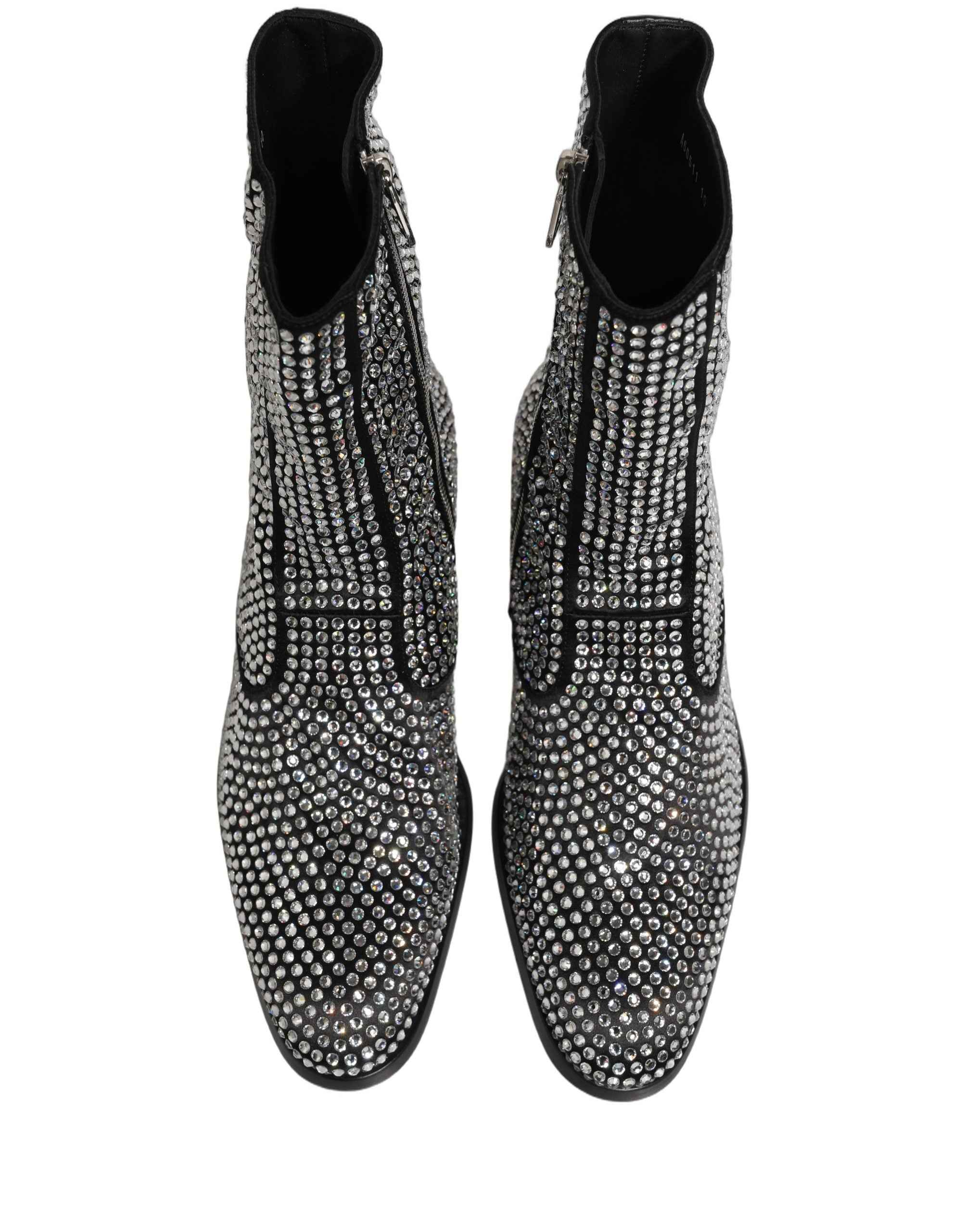 Dolce & Gabbana Black Crystal Embellished Ankle Boots Shoes