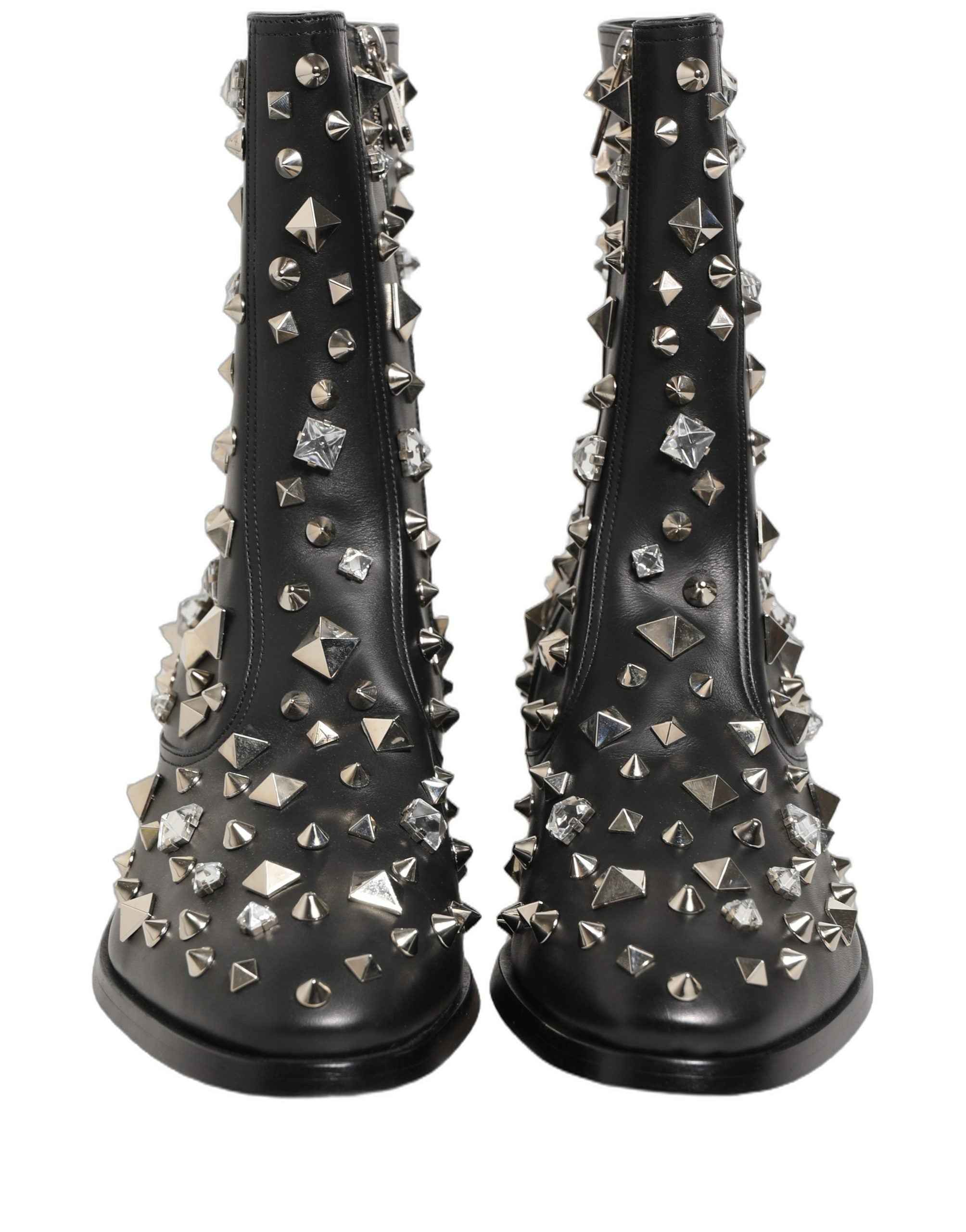 Dolce & Gabbana Black Crystal Embellished Short Boots Shoes