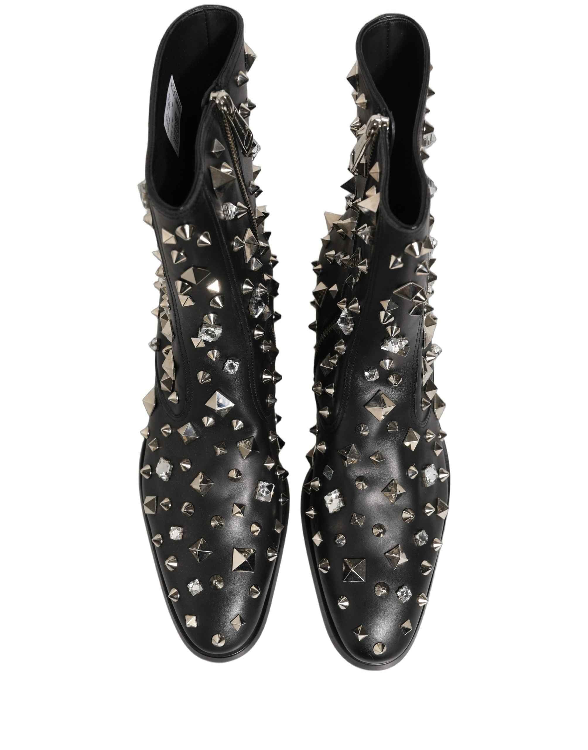 Dolce & Gabbana Black Crystal Embellished Short Boots Shoes