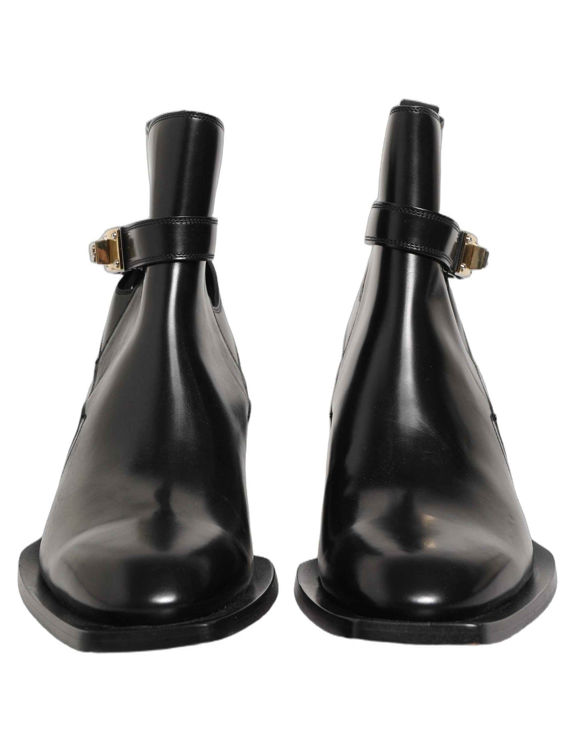 Dolce & Gabbana Black Leather DG Plaque Ankle Boots Shoes