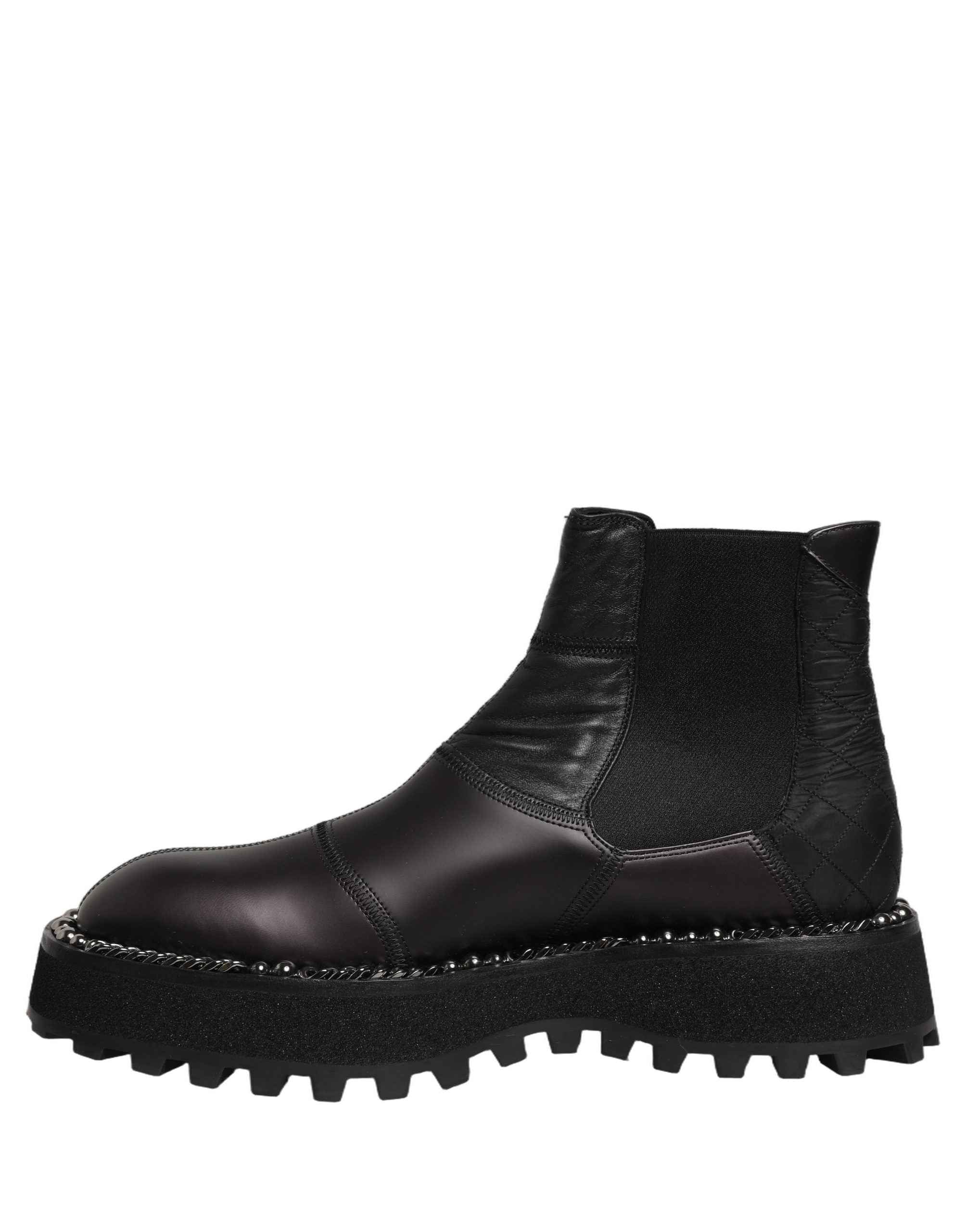 Dolce & Gabbana Black Chelsea Boots Leather Slip On Men Shoes