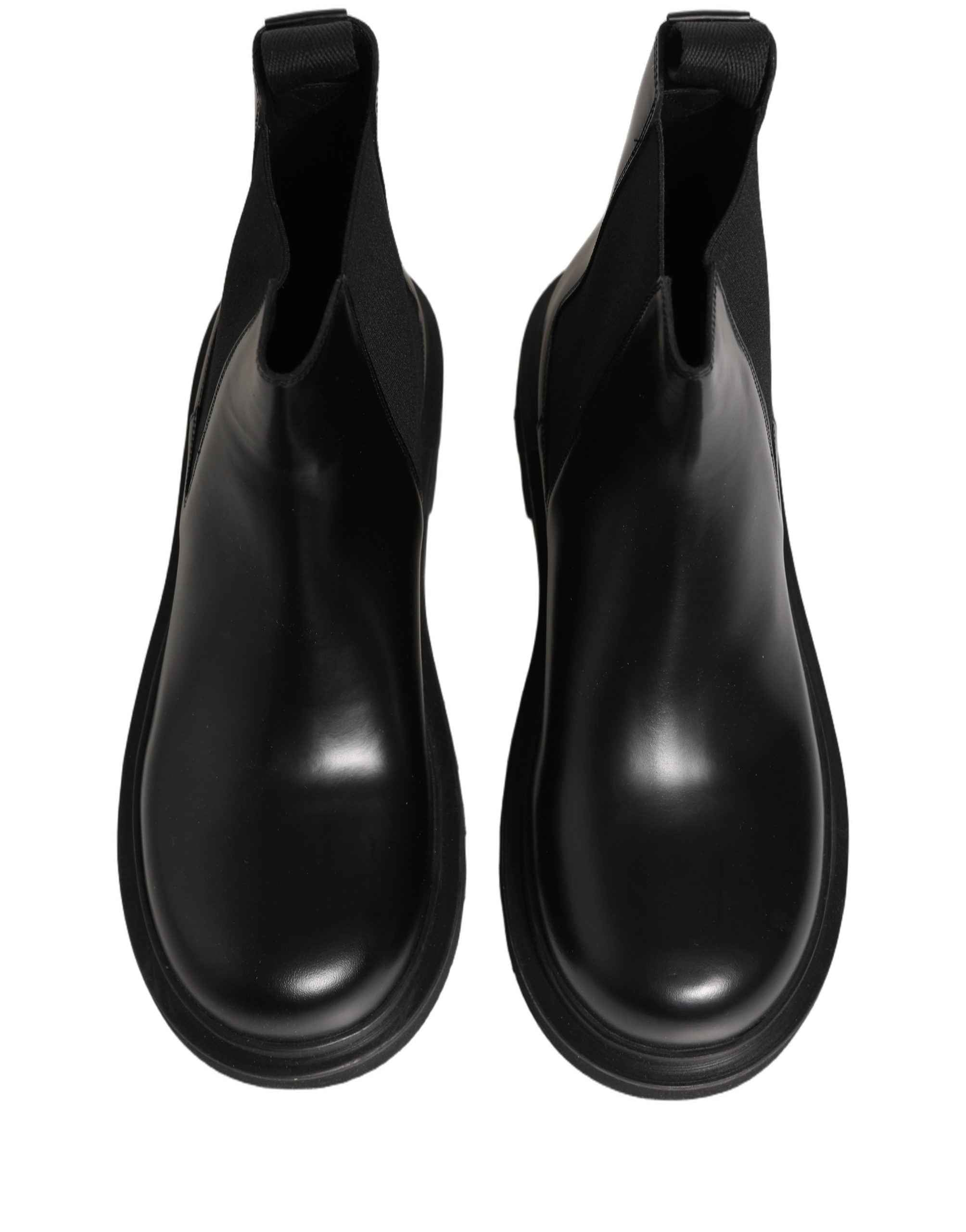 Dolce & Gabbana Black Chelsea Boots Leather Slip On Men Shoes