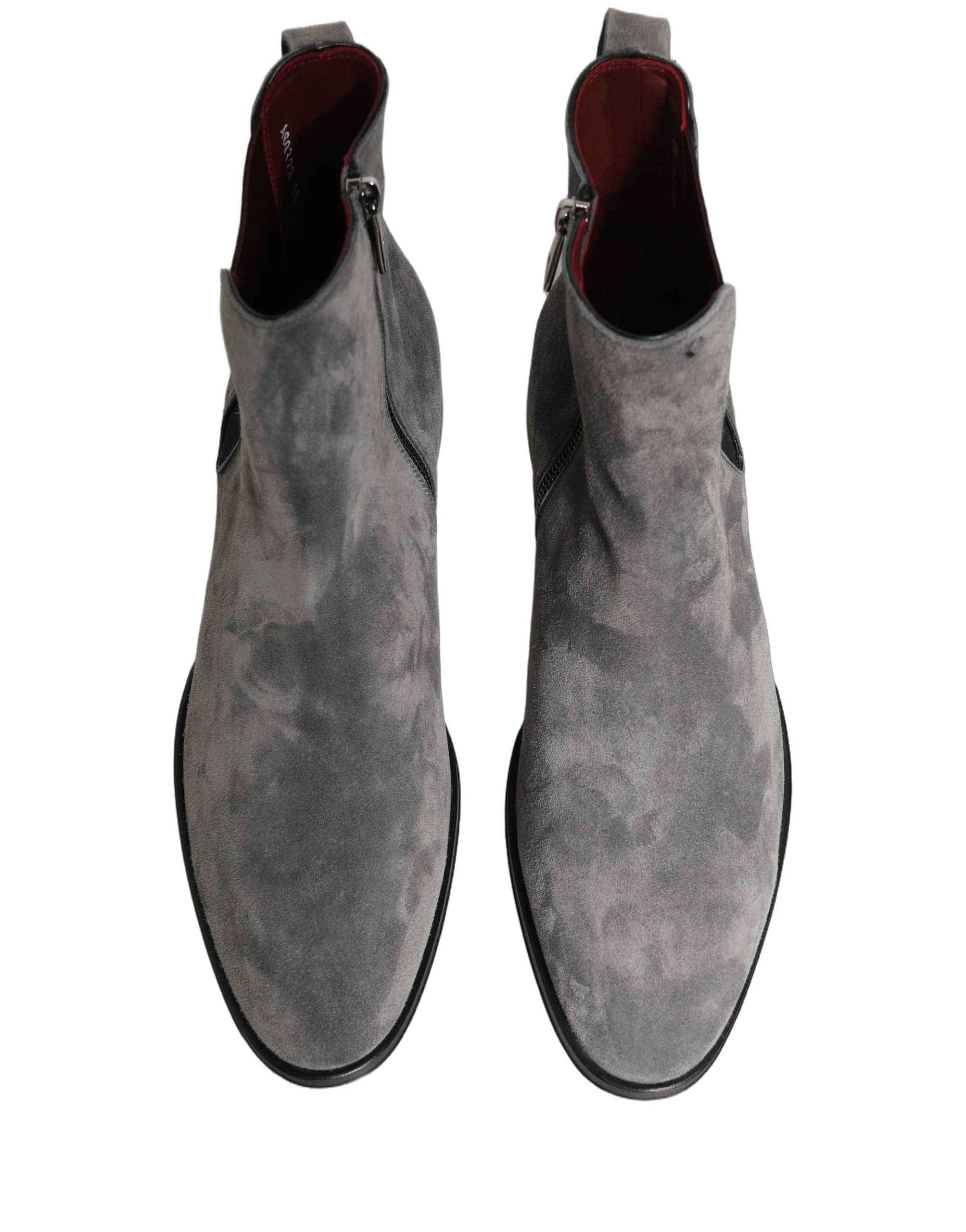 Dolce & Gabbana Gray Suede Leather Chelsea Boots Shoes