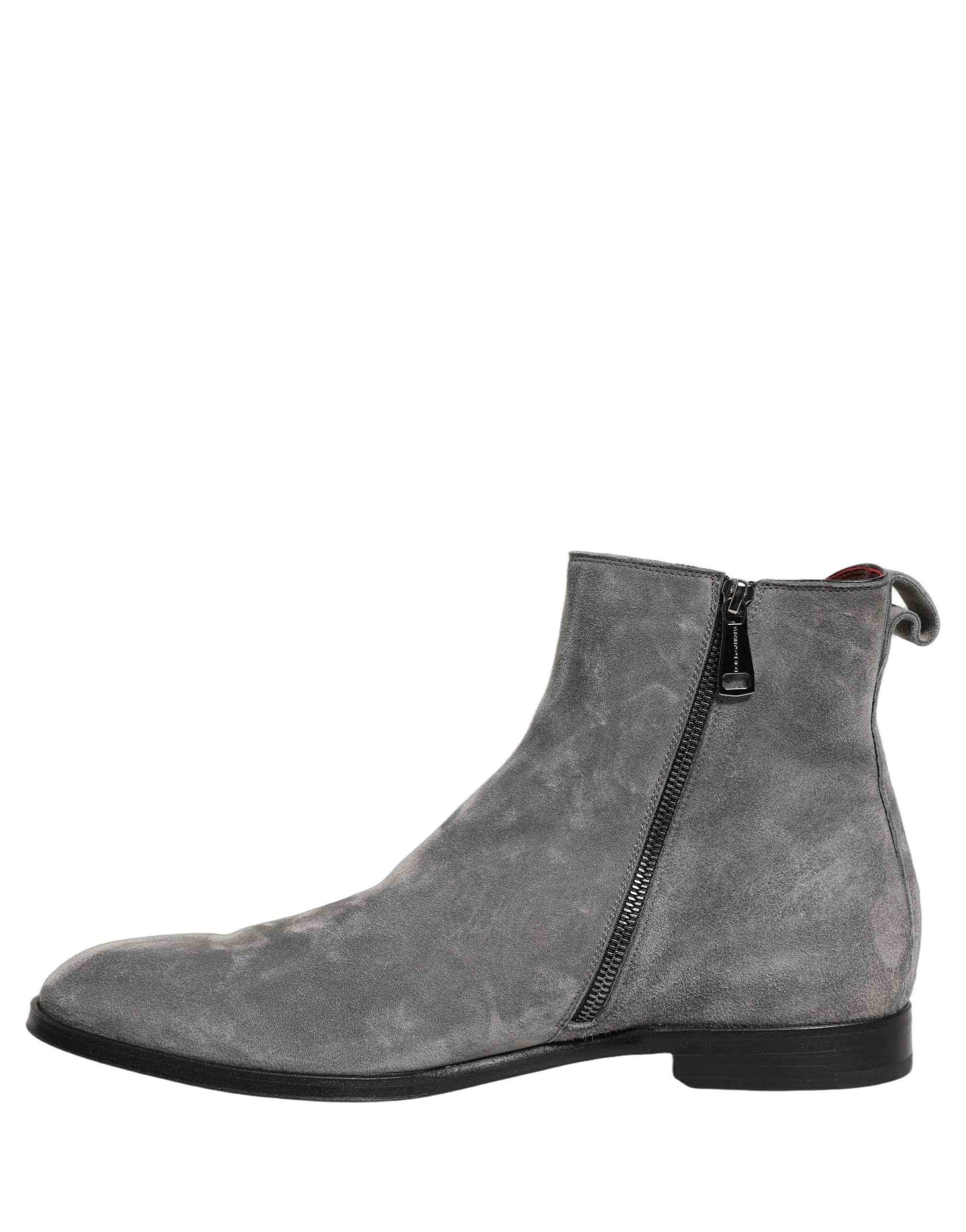 Dolce & Gabbana Gray Suede Leather Chelsea Boots Shoes