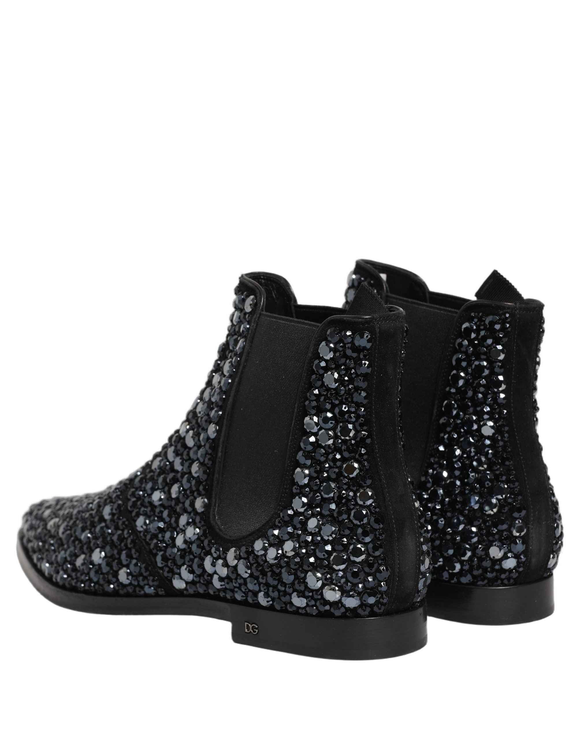 Dolce & Gabbana Black Embellished Chelsea Ankle Boots Shoes