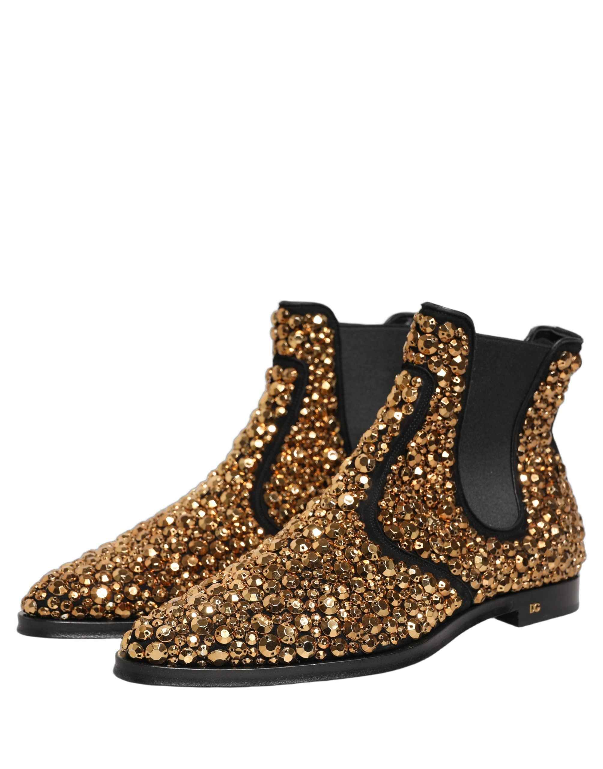 Dolce & Gabbana Gold Embellished Chelsea Ankle Boots Shoes