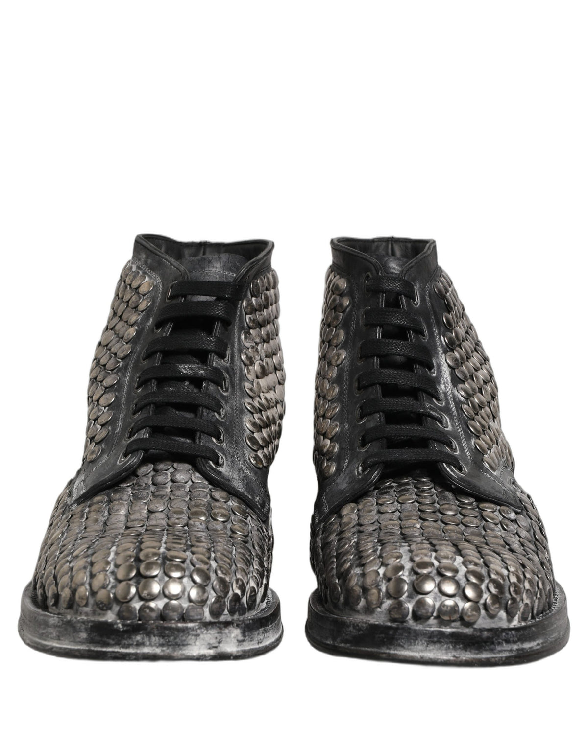 Dolce & Gabbana Black Leather Runway Studs Ankle Boots Shoes