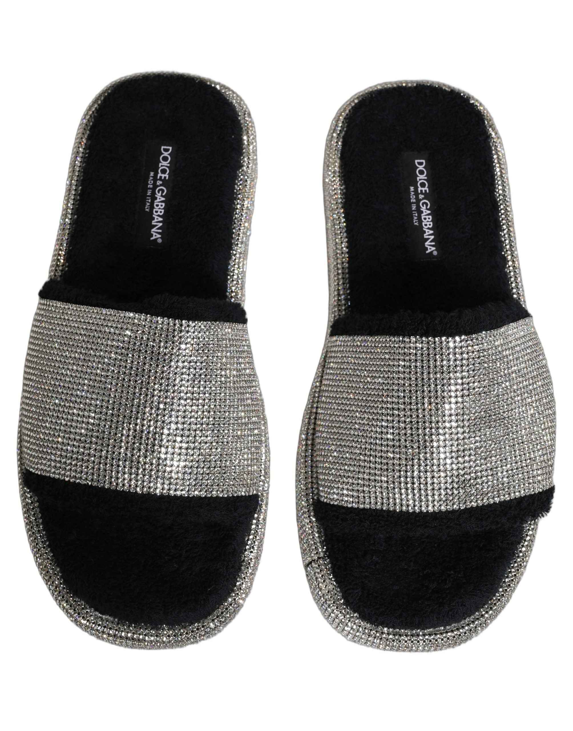 Dolce & Gabbana Black Crystal Embellished Platform Men Slides Shoes