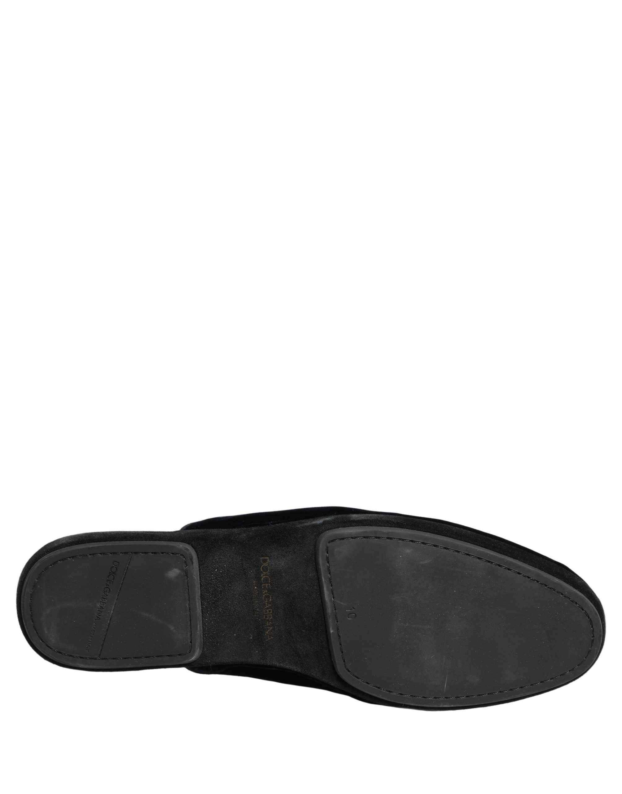 Dolce & Gabbana Dark Blue Suede Slides Flat Slipper Men Shoes