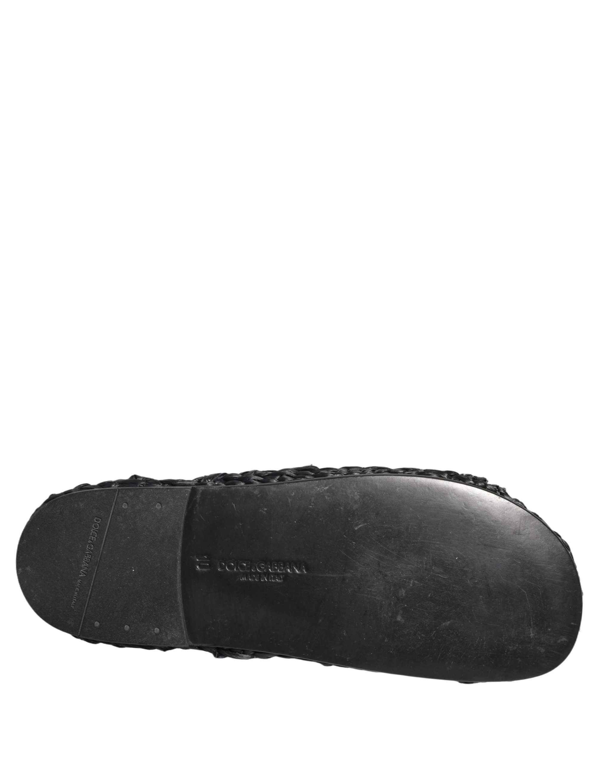 Dolce & Gabbana Black Straw Raffia Slides Sandals Flats Shoes