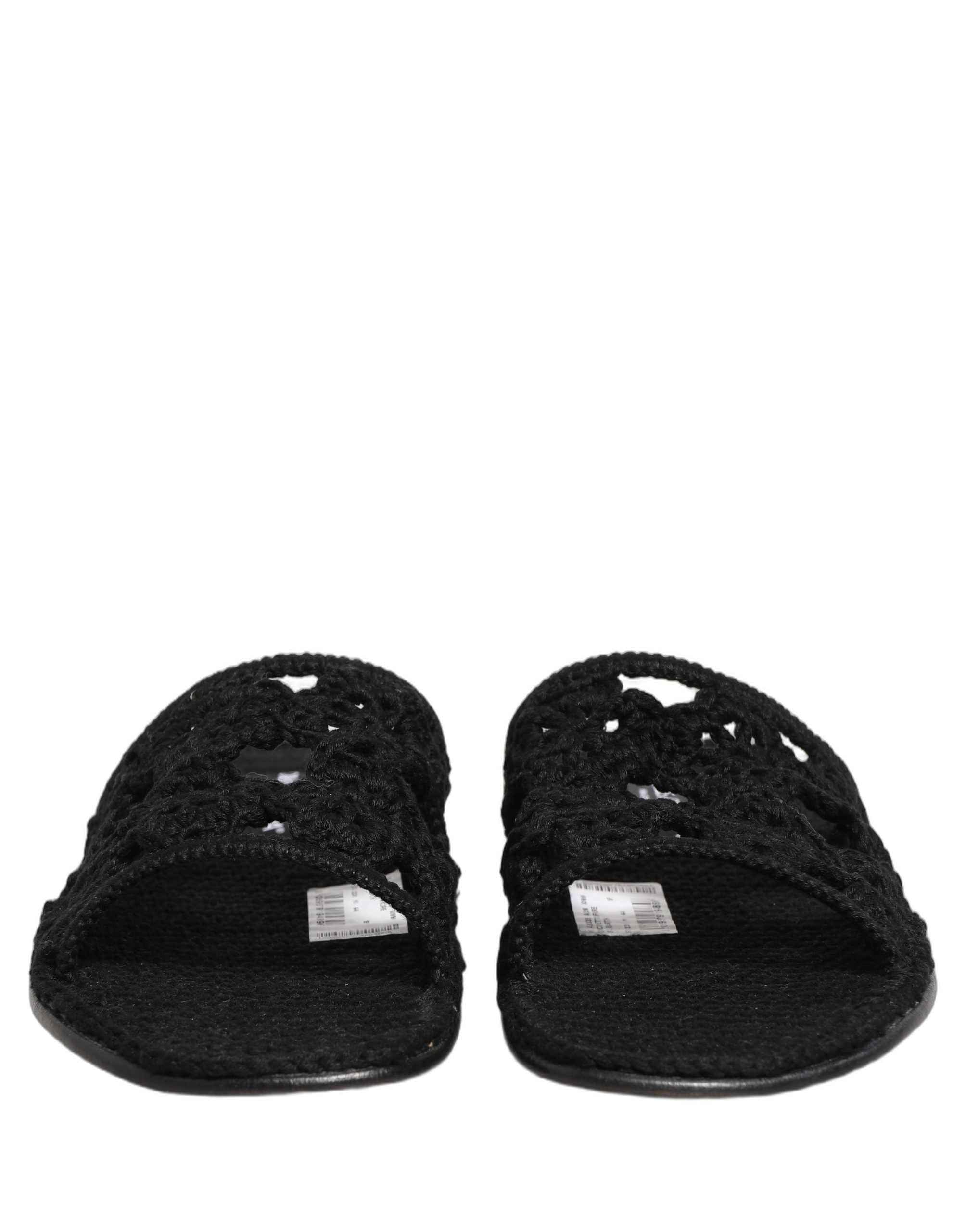 Dolce & Gabbana Black Fabric Woven Slides Sandals Flats Shoes