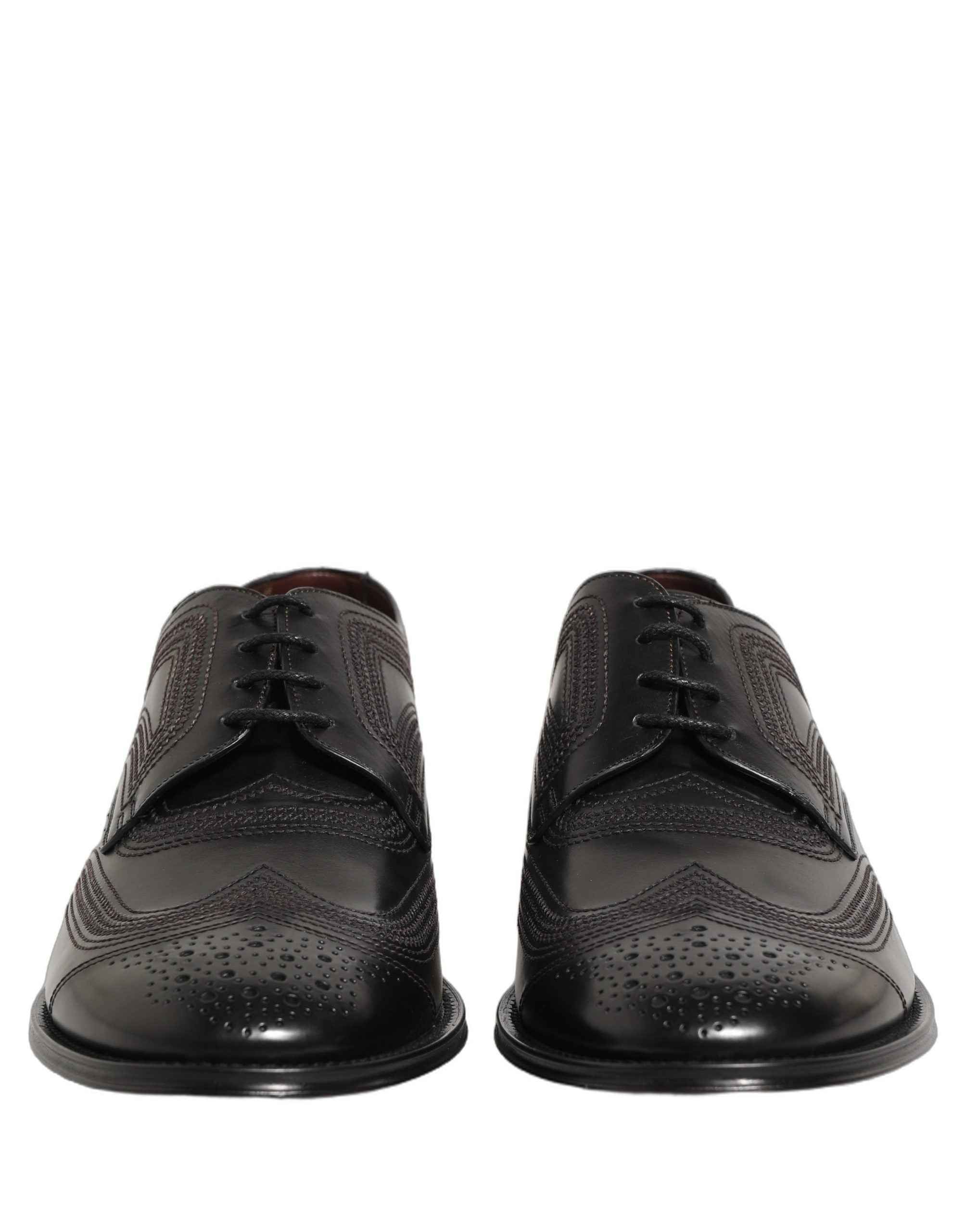 Dolce & Gabbana Black Embroidered Leather Derby Dress Shoes