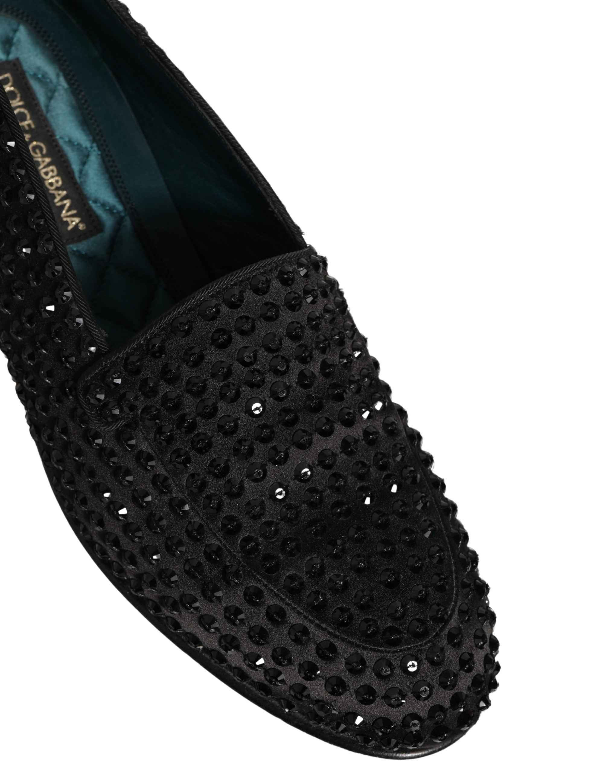 Dolce & Gabbana Black Rhinestone Embellished Loafers Shoes