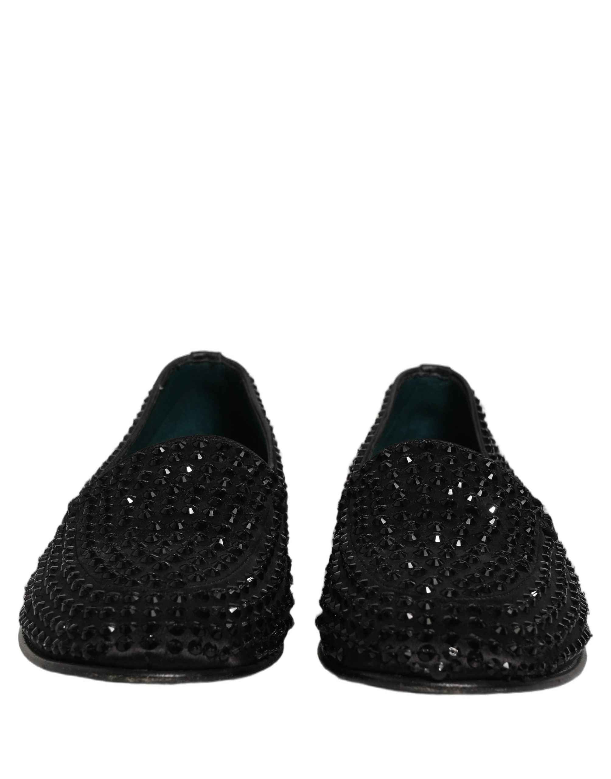 Dolce & Gabbana Black Rhinestone Embellished Loafers Shoes