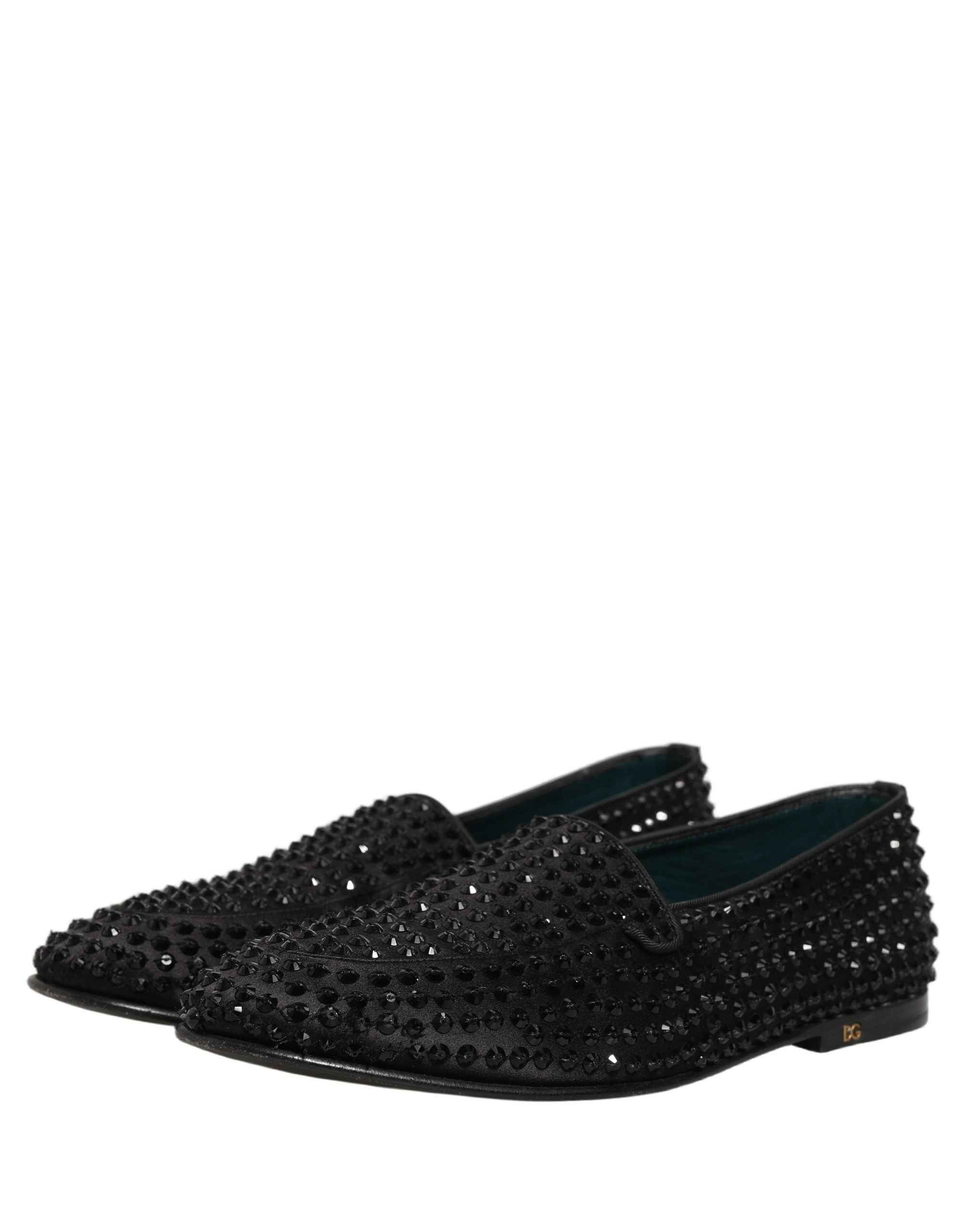 Dolce & Gabbana Black Rhinestone Embellished Loafers Shoes