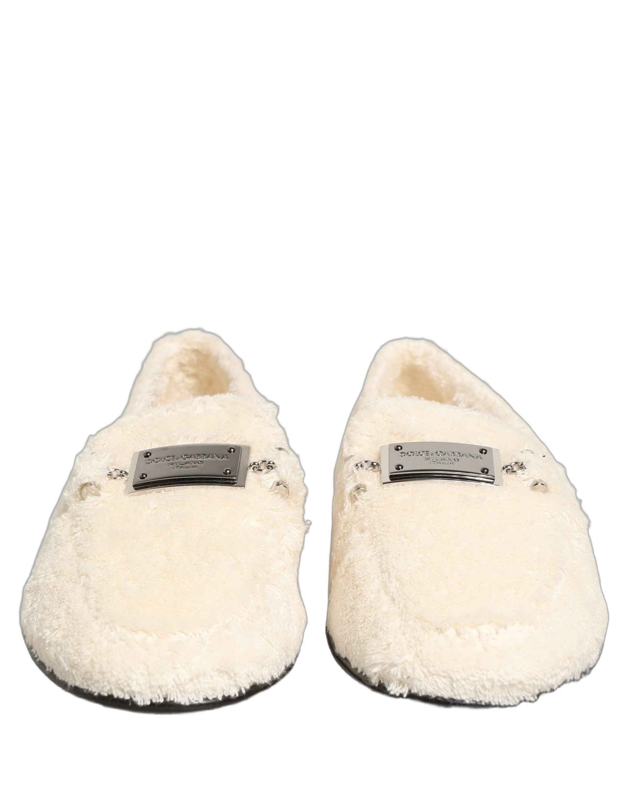 Dolce & Gabbana White Fur Shearling Men Dress Loafers Shoes