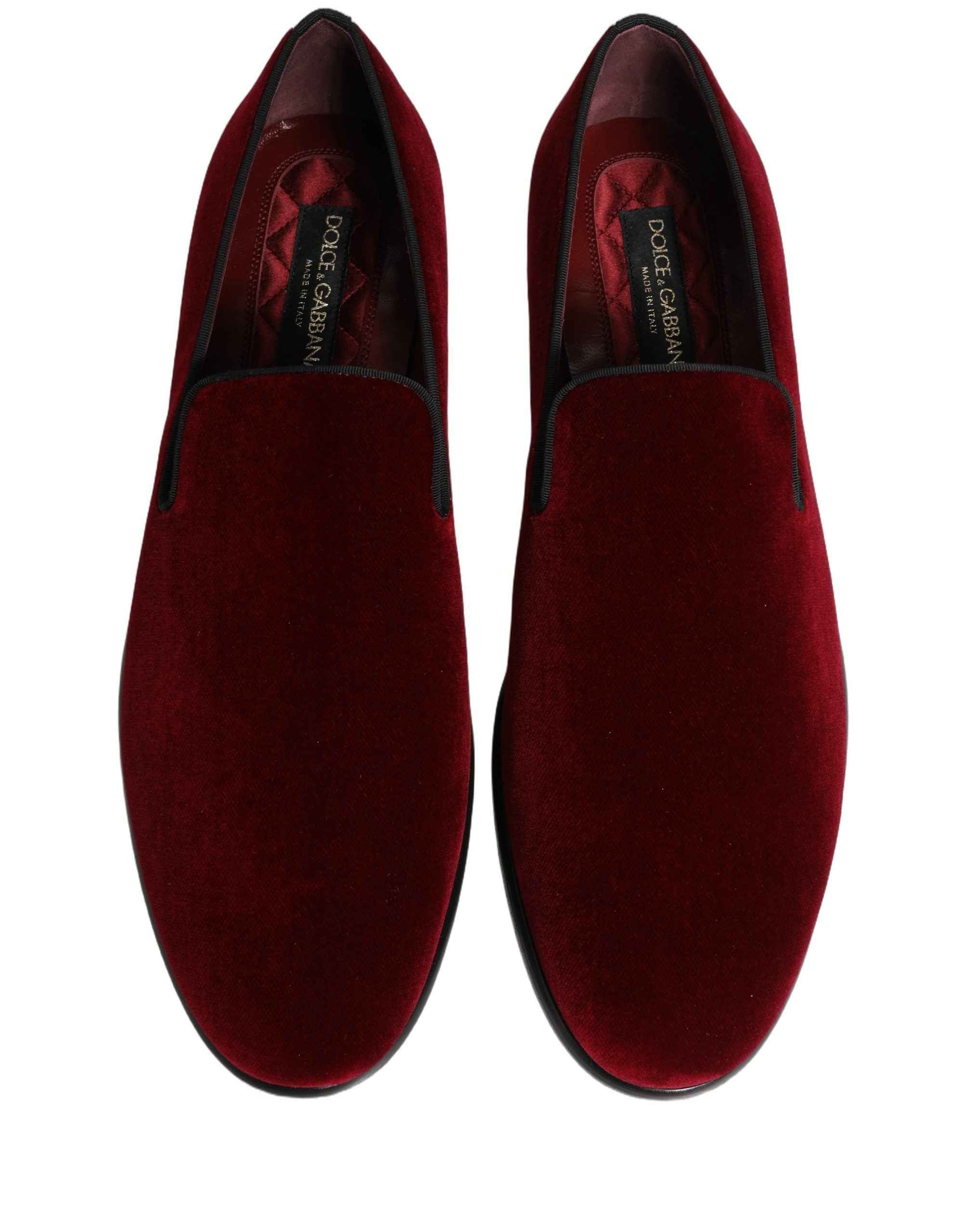 Dolce & Gabbana Maroon Velvet Slip On Men Dress Loafers Shoes