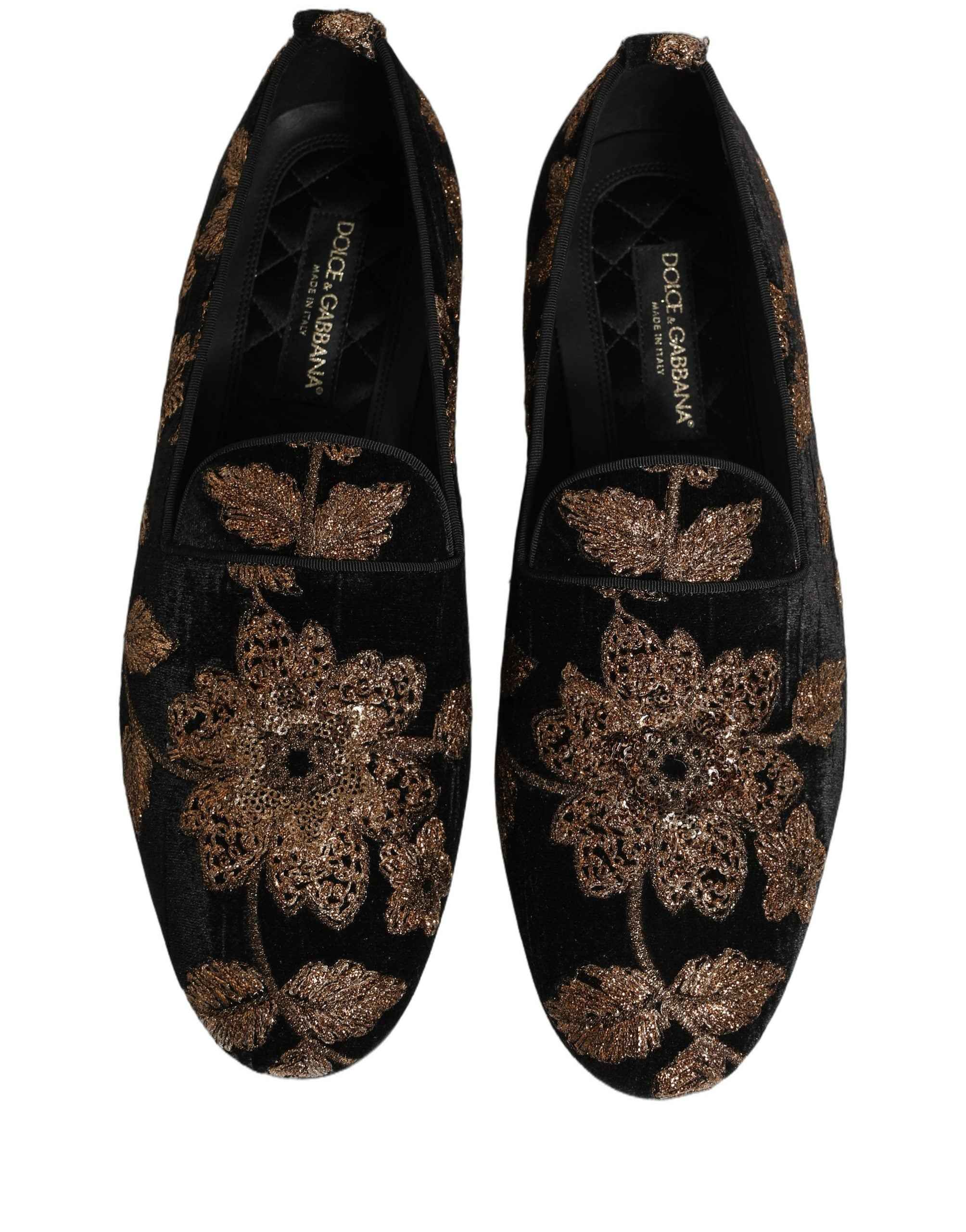Dolce & Gabbana Black Floral Jacquard Dress Loafers Shoes