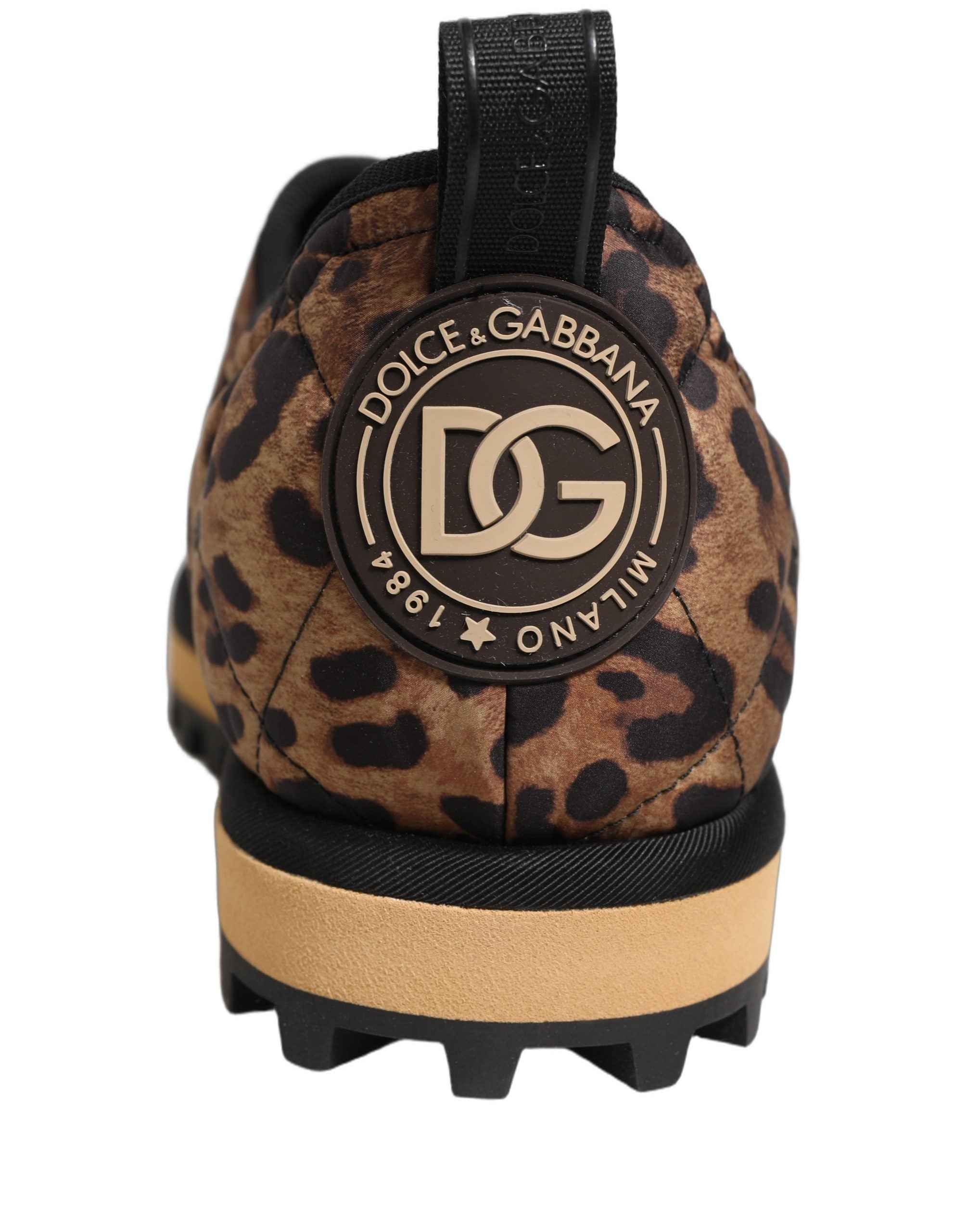 Dolce & Gabbana Brown Leopard Print Quilted Men Sneakers Shoes