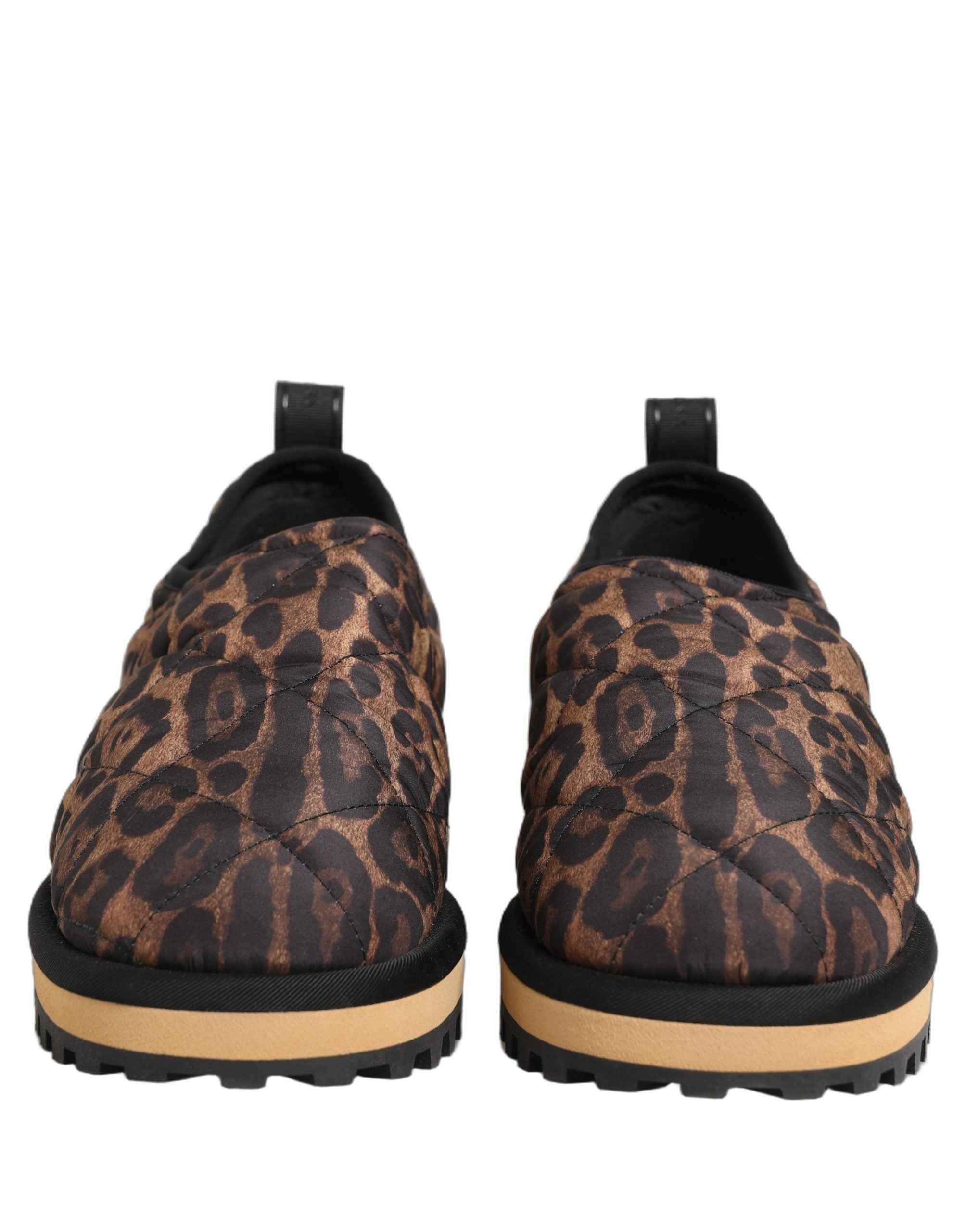 Dolce & Gabbana Brown Leopard Print Quilted Men Sneakers Shoes