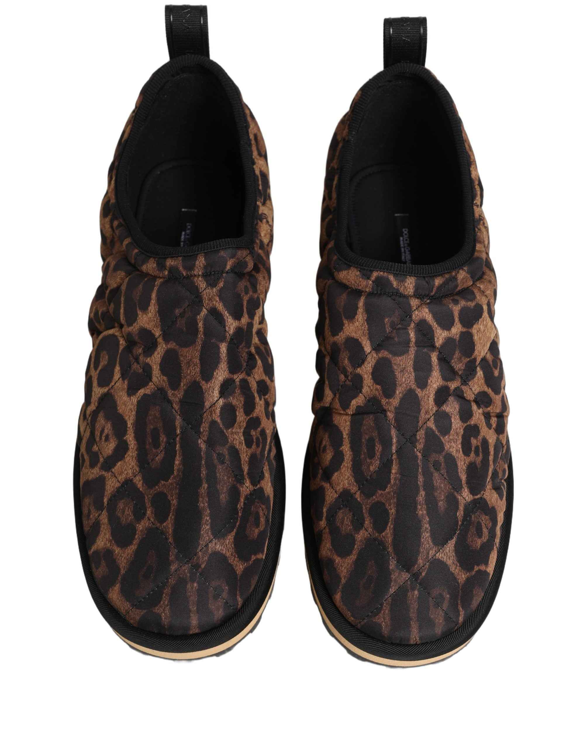 Dolce & Gabbana Brown Leopard Print Quilted Men Sneakers Shoes